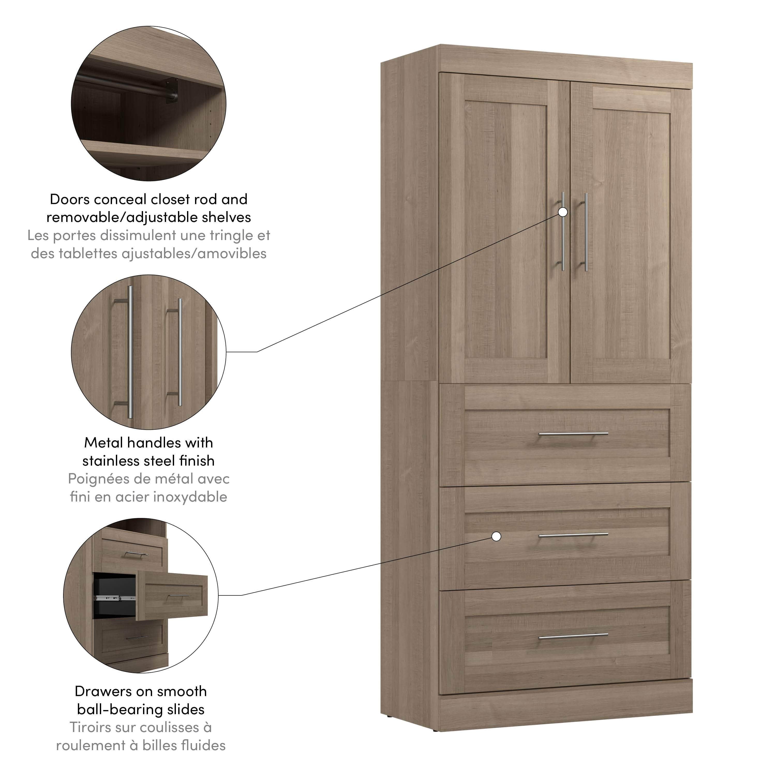 36W Wardrobe with 3 Drawers - 5 Color Options for Bedroom, Closet & Storage Organization | Space-Saving Furniture for Small Apartments
