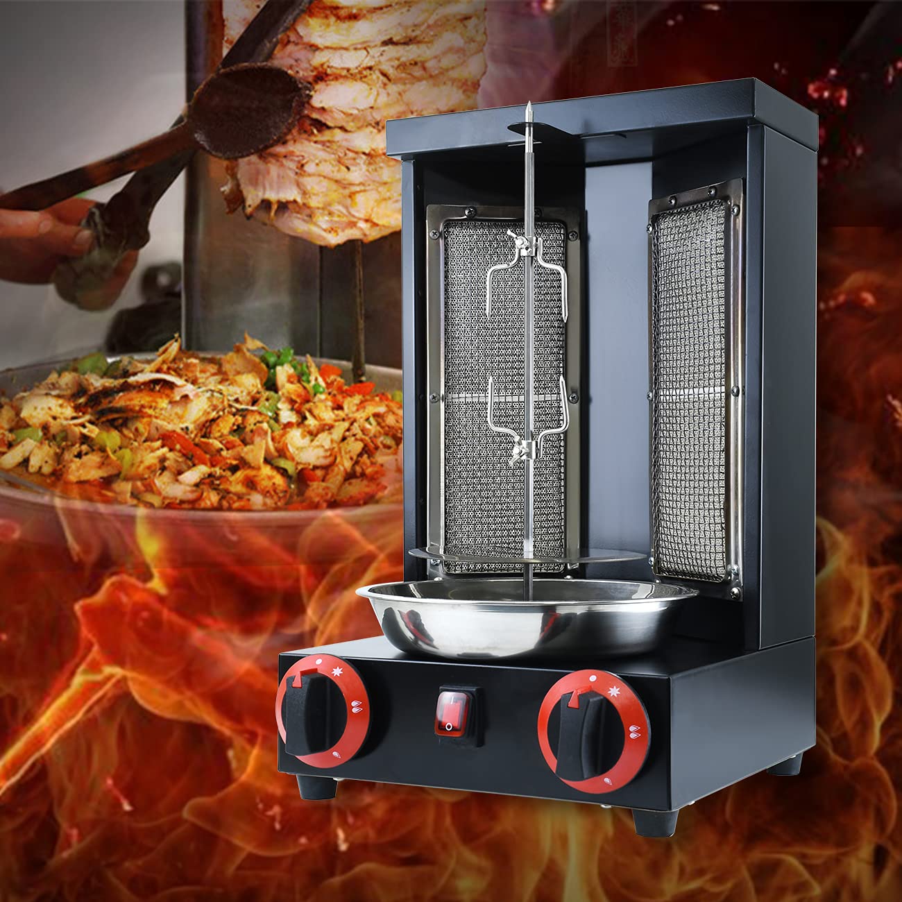 Commercial Vertical Rotisserie Grill Machine for Shawarma, Doner Kebab & Gyro - 2 Burner Gas Countertop Rotisserie Oven with Propane Turkey Broiler | Perfect for Restaurants, Food Trucks & Outdoor Cooking
