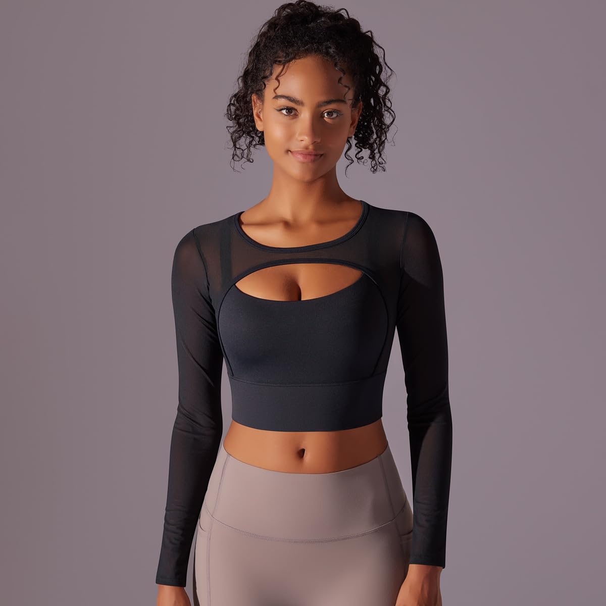 QUECY® Women's Long Sleeve Workout Tops with Front Cutout - Breathable Gym Shirts for Yoga, Running & Fitness Training | Perfect for Gym, Outdoor Sports & Active Lifestyle