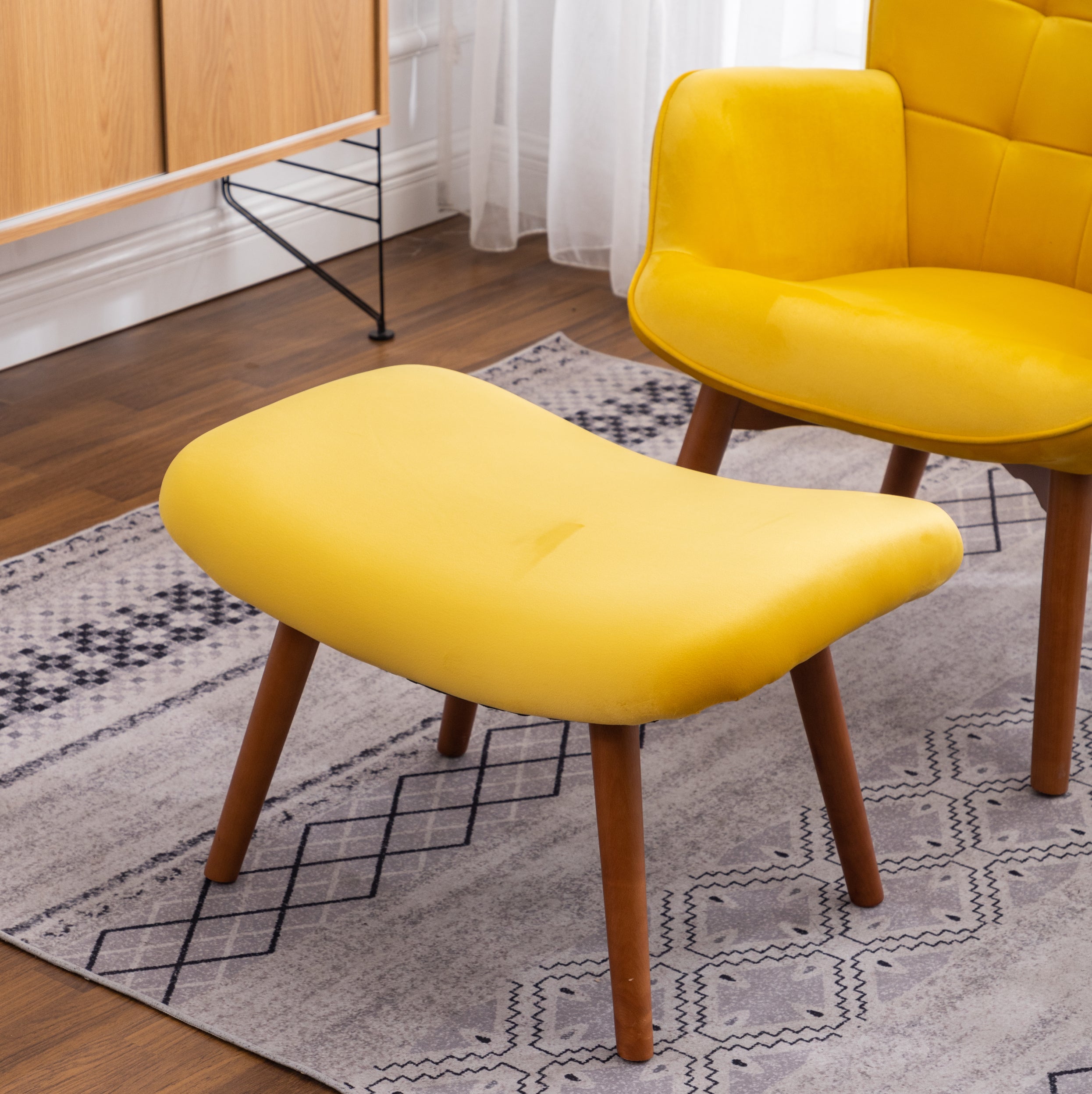 Roundhill Furniture Leiria Contemporary Silky Velvet Tufted Accent Chair with Ottoman - Modern Living Room Seating for Home Office, Bedroom & Lounge Areas