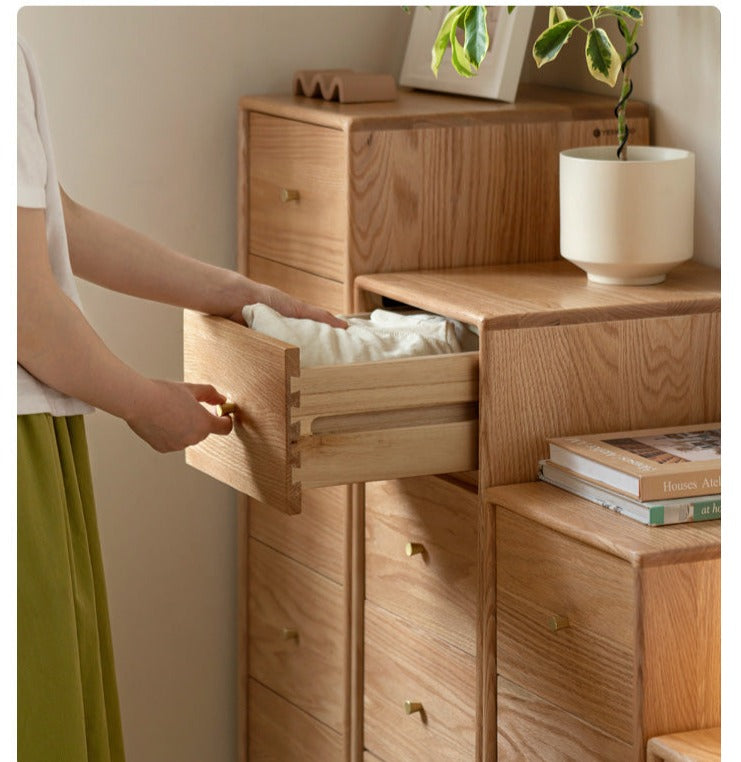 Solid Oak & Beech Wood Side Cabinet - Multi-Functional Storage Organizer for Living Room, Bedroom, or Office