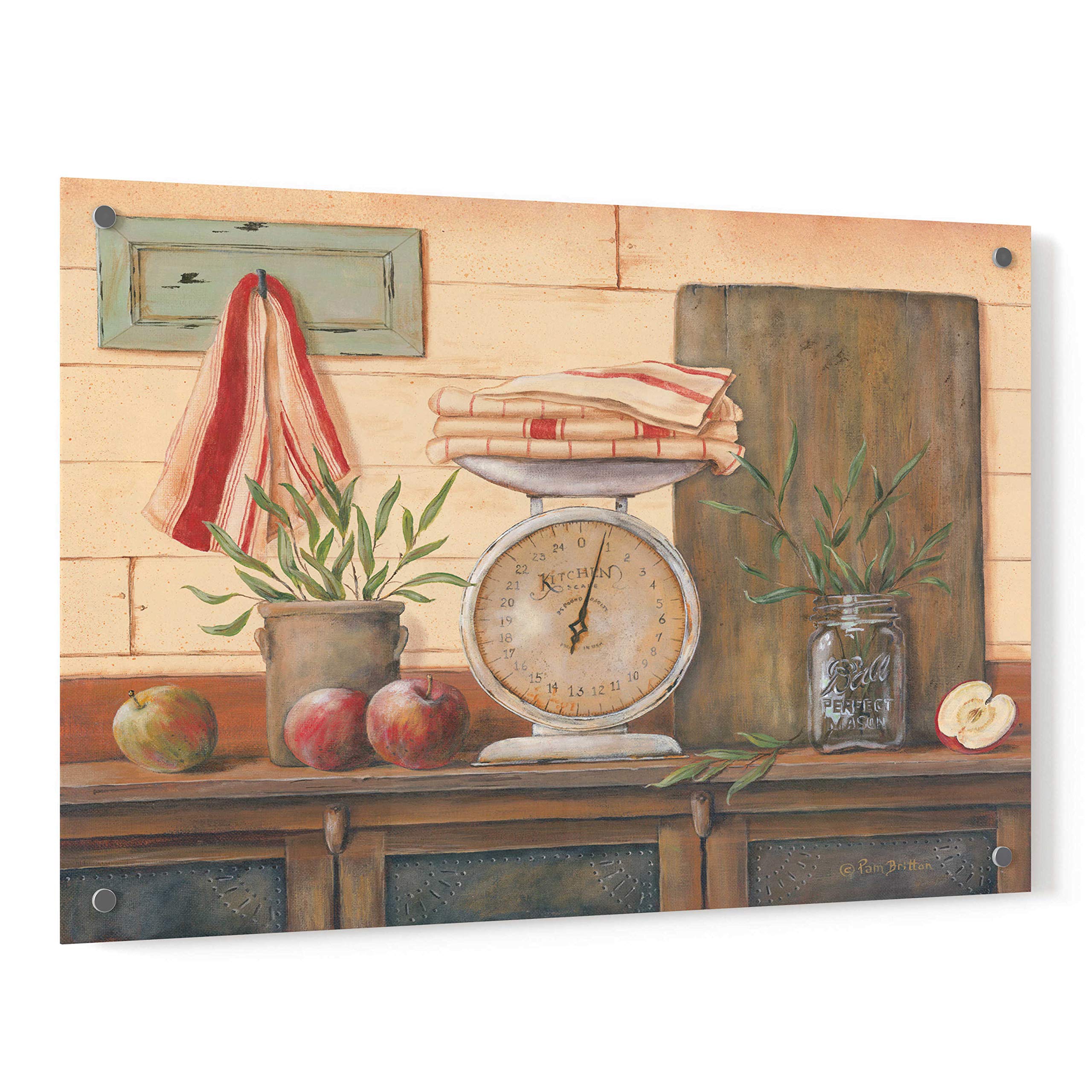 Pam Britton 'Apples and Tea Towels I' Acrylic Glass Wall Art - 36x24 Inches Modern Kitchen Decor for Dining Room & Home Decor
