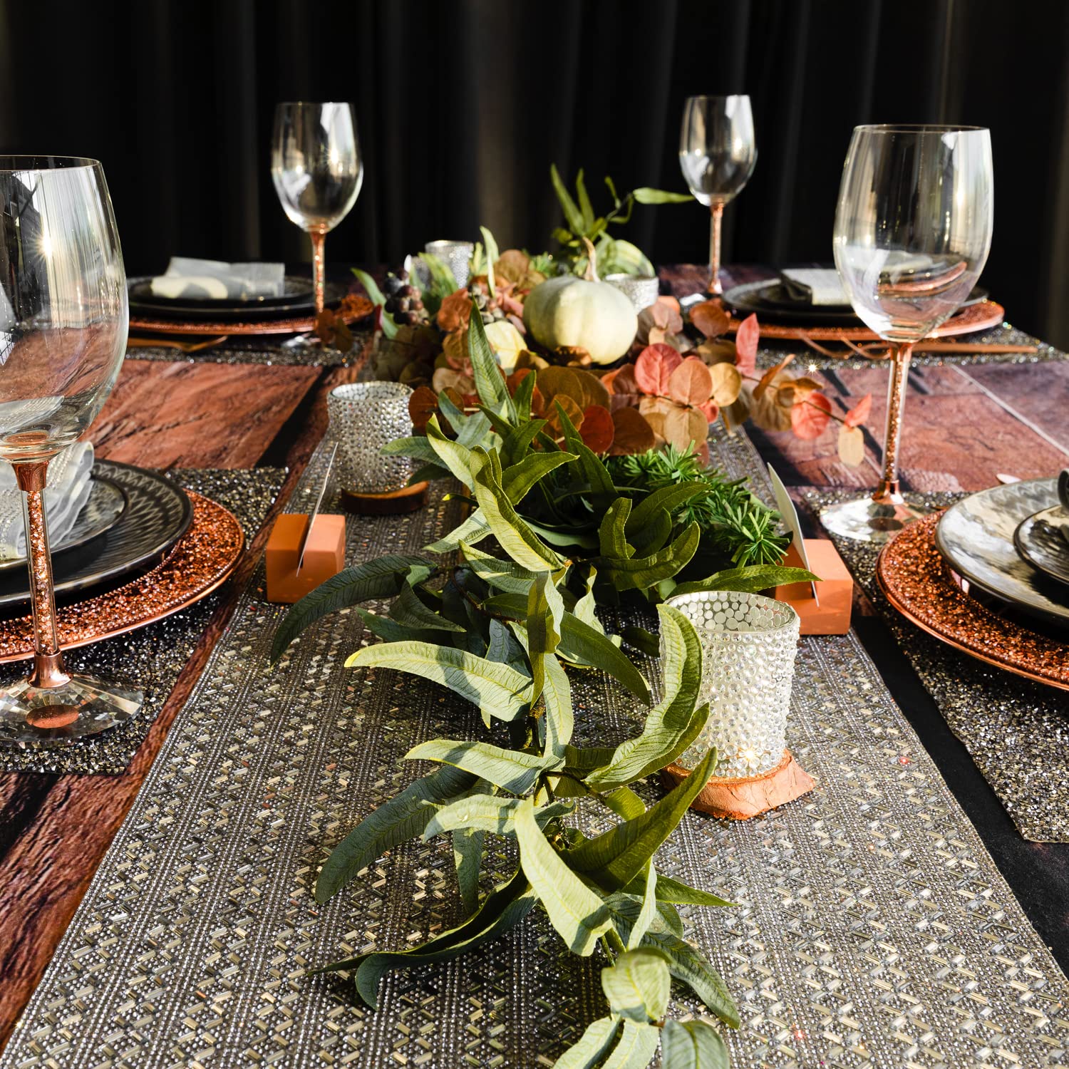 Dazzling X Pattern Glass Rhinestone Table Runner - 90