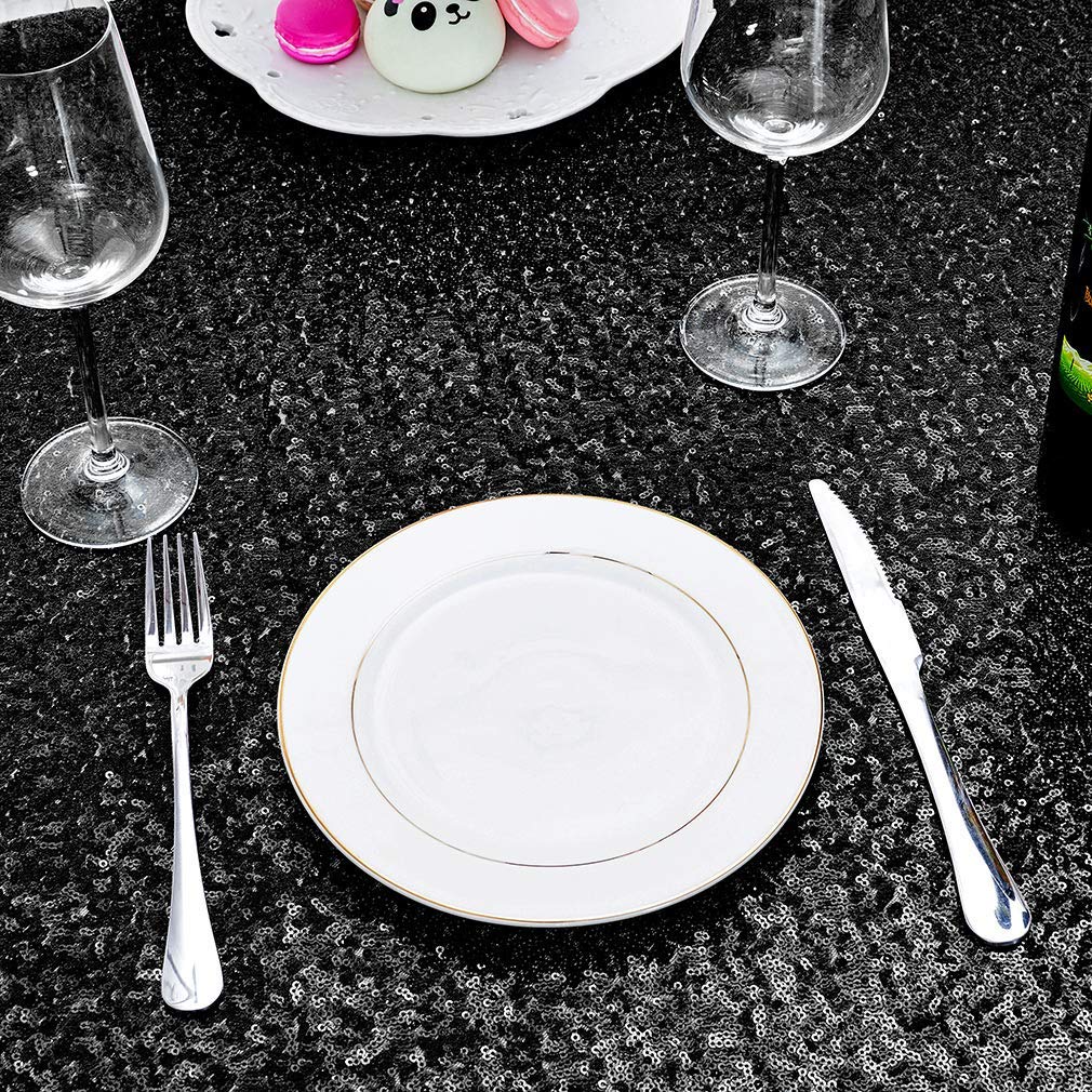 Hahuho 50x50 Inch Black Sequin Tablecloth - Glitter Party Table Cover for Wedding, Birthday, Bridal Shower, Banquet & Dessert Table Decor - Perfect for Holiday Celebrations, Dinner Parties & Special Events