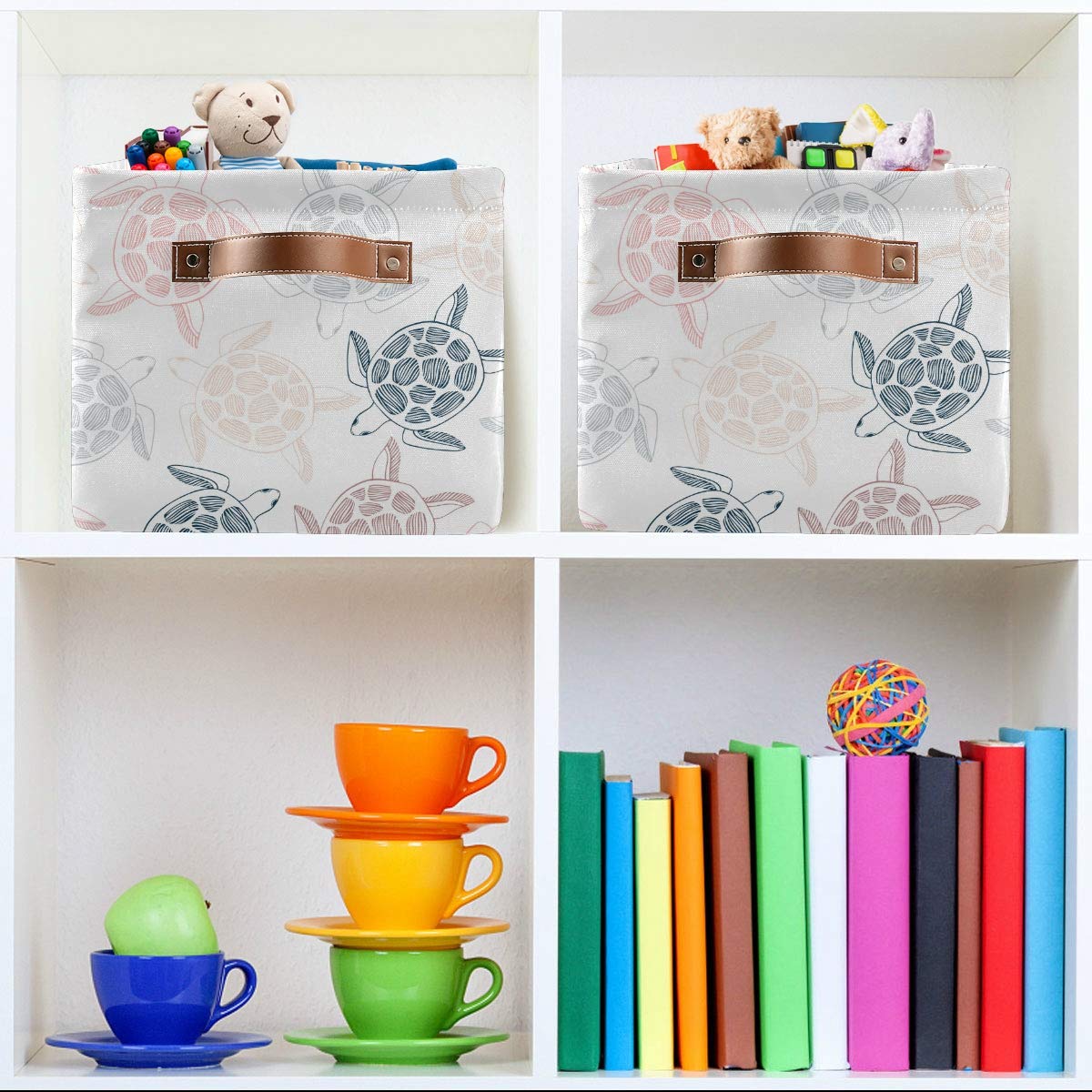 Foldable Canvas Storage Bins with Sea Turtle Pattern - Large Collapsible Fabric Organizer with Handles for Home, Office & Closet (2-Pack) - Perfect for Toy Storage, Laundry Organization & Seasonal Decor