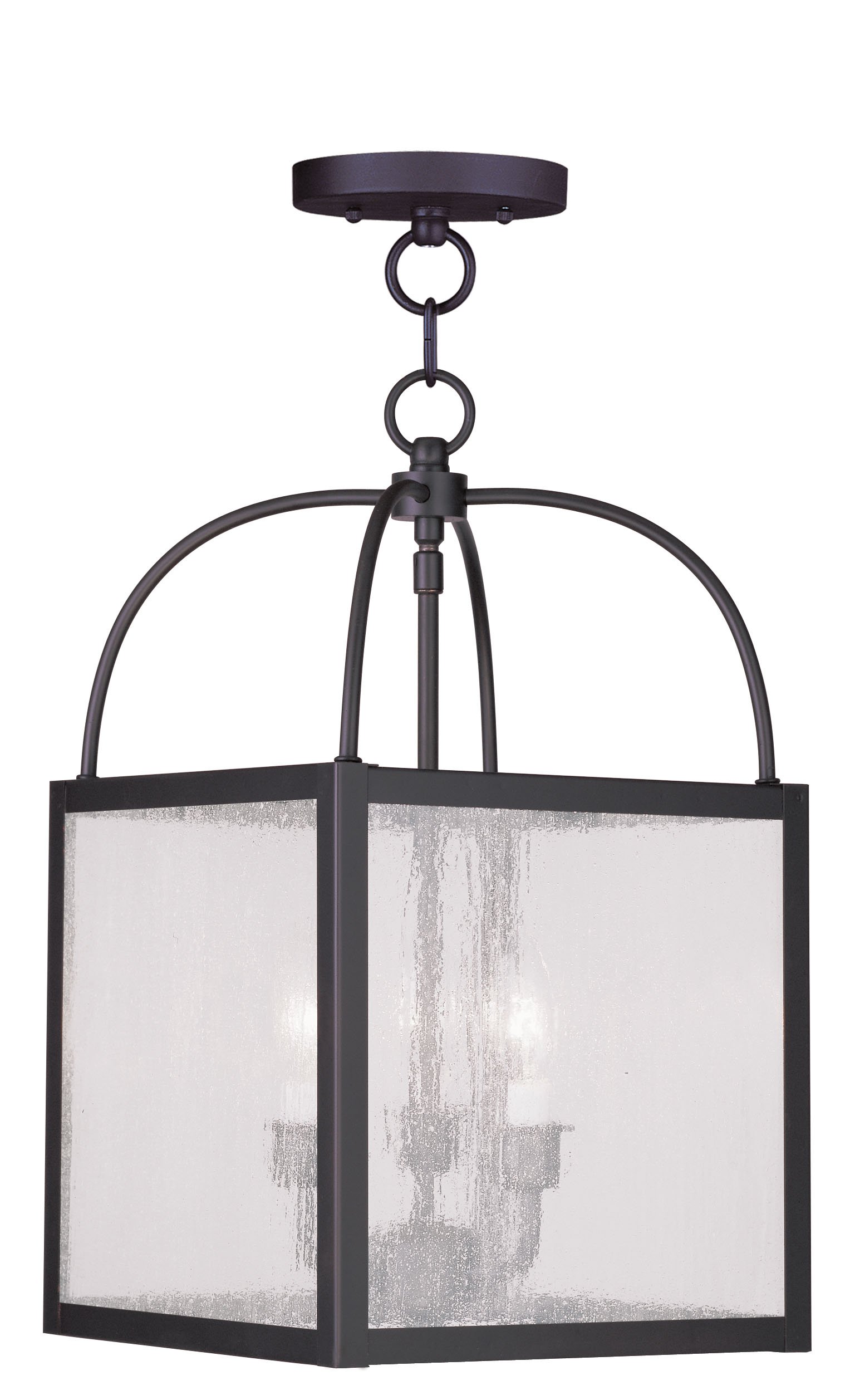Livex Lighting 4055-07 Milford 3-Light Convertible Hanging Lantern Ceiling Fixture in Bronze - Perfect for Entryway, Dining Room, or Bedroom Lighting