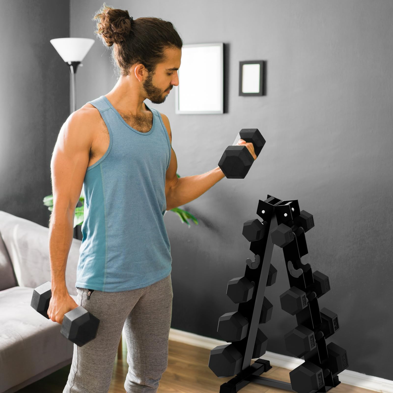RitFit 5-300LBS Rubber Encased Hex Dumbbell Set with Optional Rack - Home Gym Strength Training Equipment, Non-Slip Coated Hand Weights for Workouts, CrossFit & Weightlifting - Perfect for Home Gym, Garage, or Fitness Studio