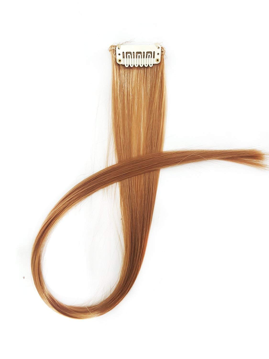 Verbier Set of 2 Colored Hair Extensions - Light Brown Synthetic Hair Streaks for Women & Girls | Straight Clip-In Highlights for Parties, Cosplay & Daily Styling
