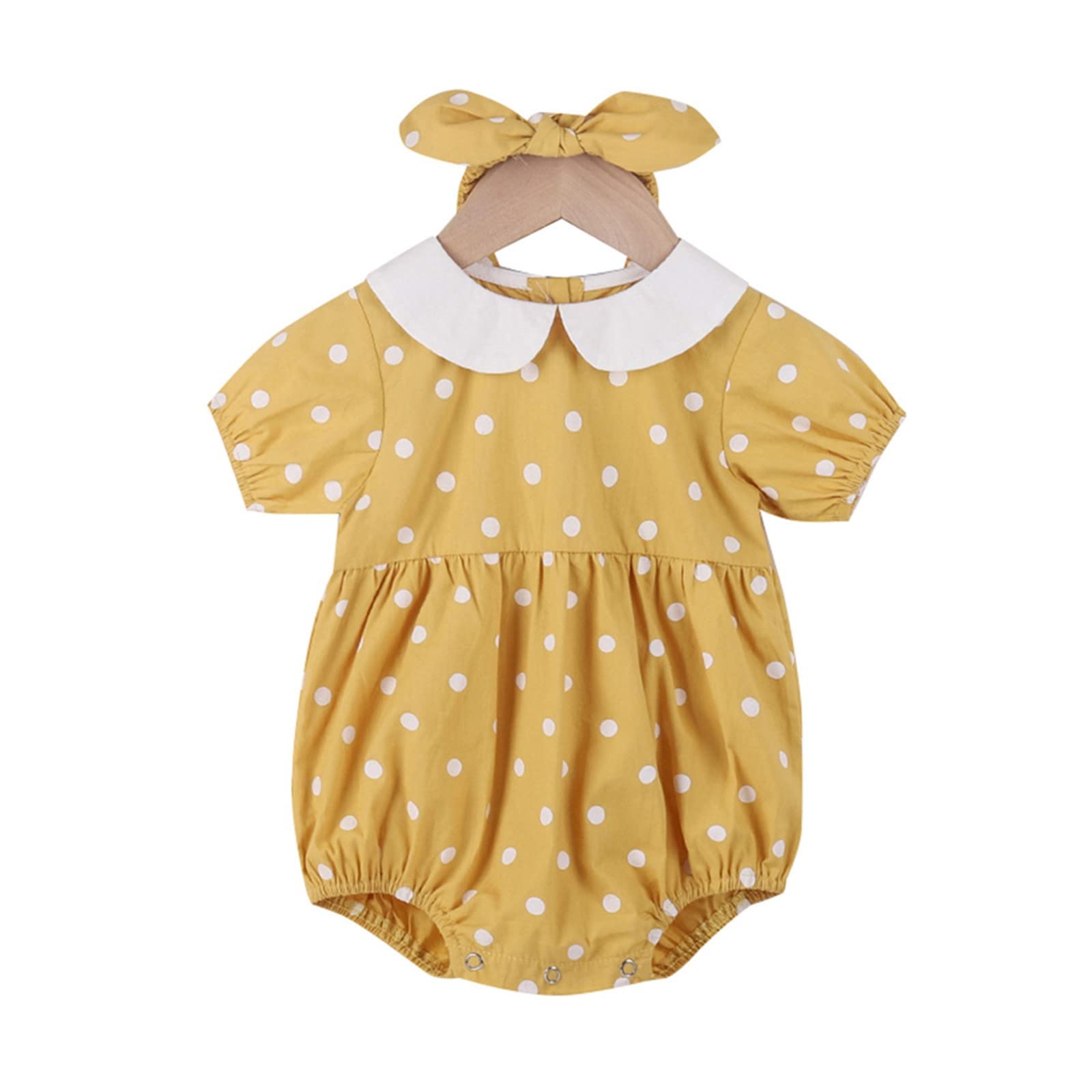 Adorable Fall Baby Girl Outfits - Newborn Short Sleeve Polka Dot Romper with Matching Headband Set | Perfect for Photoshoots, Family Gatherings & Special Occasions