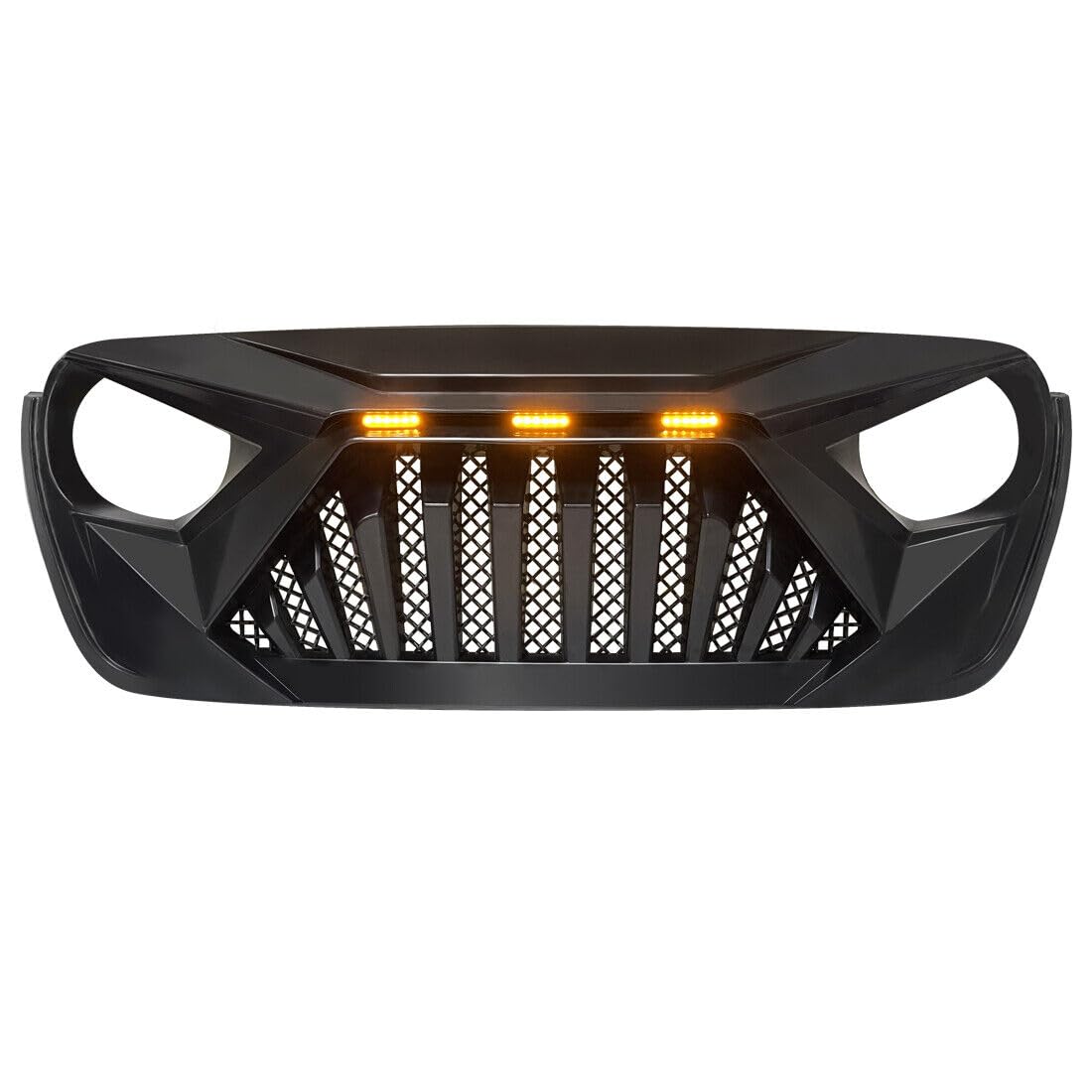 Jeep Wrangler JL & JLU Front Grill Replacement (2018-2023) - Compatible with Rubicon/Sahara/Sport Models & 2019-2023 Gladiator | LED Daytime Running Lights with Wiring Harness | Off-Road & Street Style Upgrade