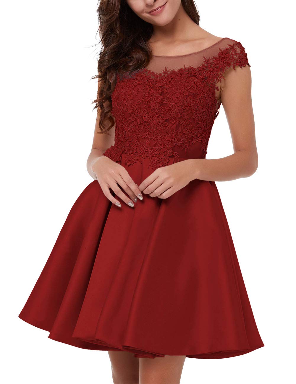 Elegant Lace Short Prom Dresses for Homecoming - A-Line Satin Cocktail Dresses with Cap Sleeves | Perfect for School Dances, Parties & Special Occasions