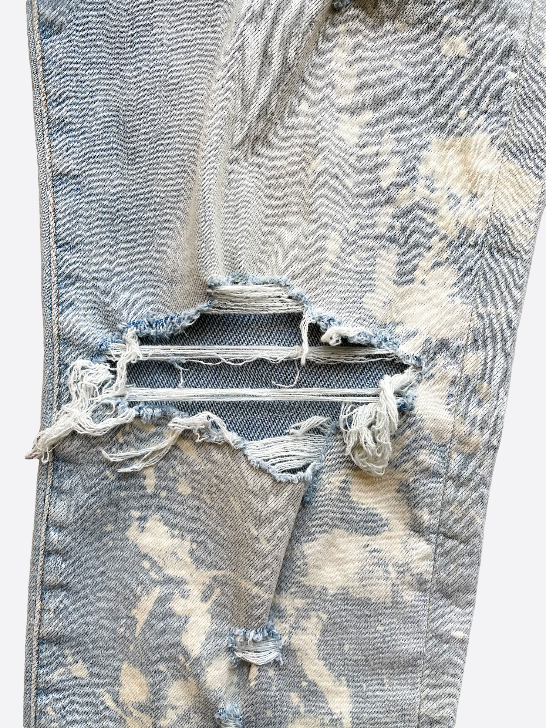 Amiri Distressed Bleach Splatter Denim Jeans for Men - Vintage Washed Slim Fit Ripped Designer Jeans - Perfect for Streetwear & Casual Outfits