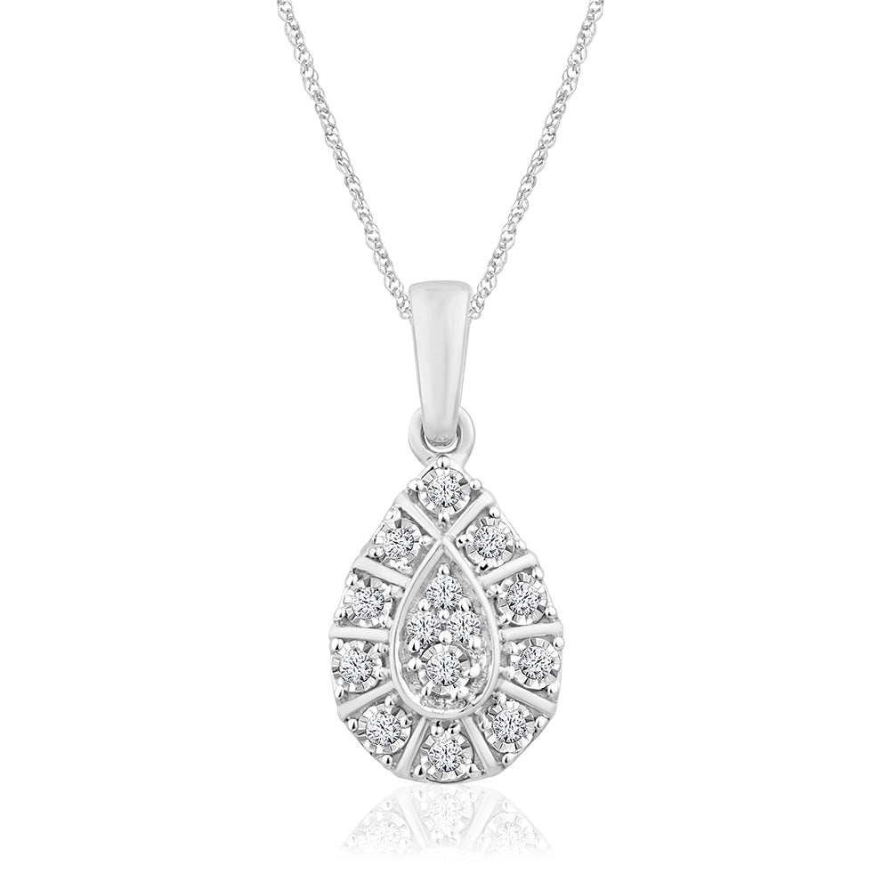 9ct White Gold Pear Shape Cluster Diamond Pendant Necklace with 45cm Chain - Elegant Jewelry Gift for Women, Perfect for Weddings, Anniversaries & Special Occasions