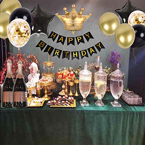 Happy Birthday Party Decorations Kit - Gold & Black Latex Balloons, Birthday Banner, Crown Balloon - Perfect for Birthday Parties, Baby Showers & Celebrations
