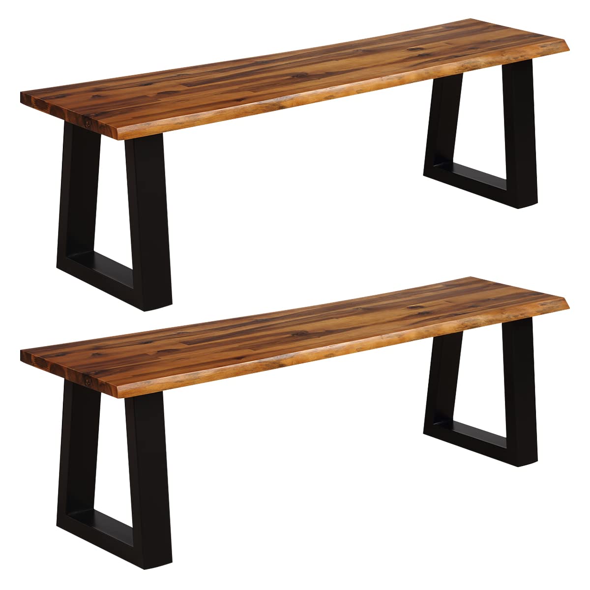 Giantex Set of 2 Wooden Dining Benches - Rustic Indoor & Outdoor Seating Chairs for Kitchen, Patio, Garden, and Restaurant Use