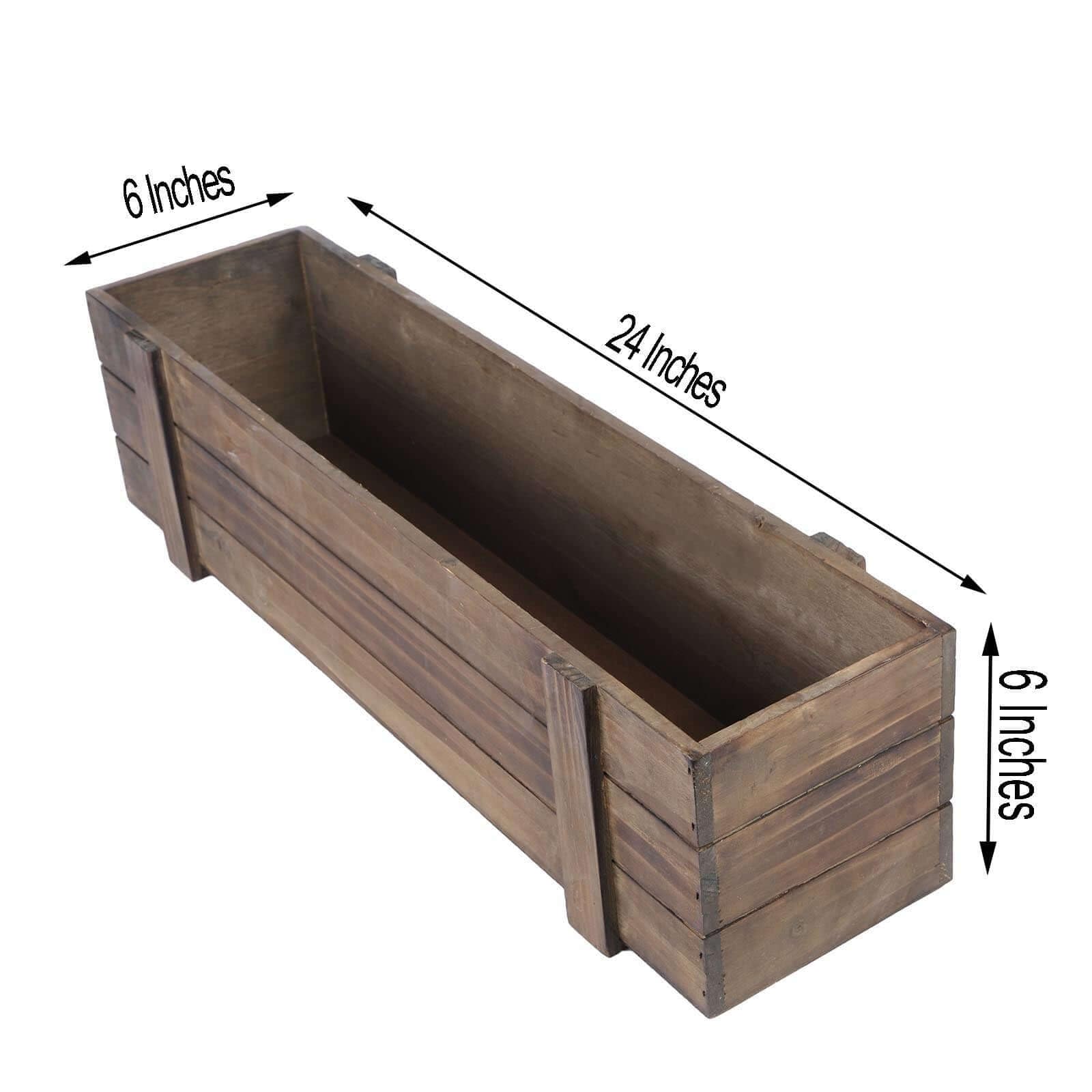 Efavormart 24x6 Inch Smoked Brown Rectangle Wooden Planter Boxes with Plastic Liner - DIY Rustic Wedding Party Decor for Centerpieces, Home Garden, and Outdoor Decorations
