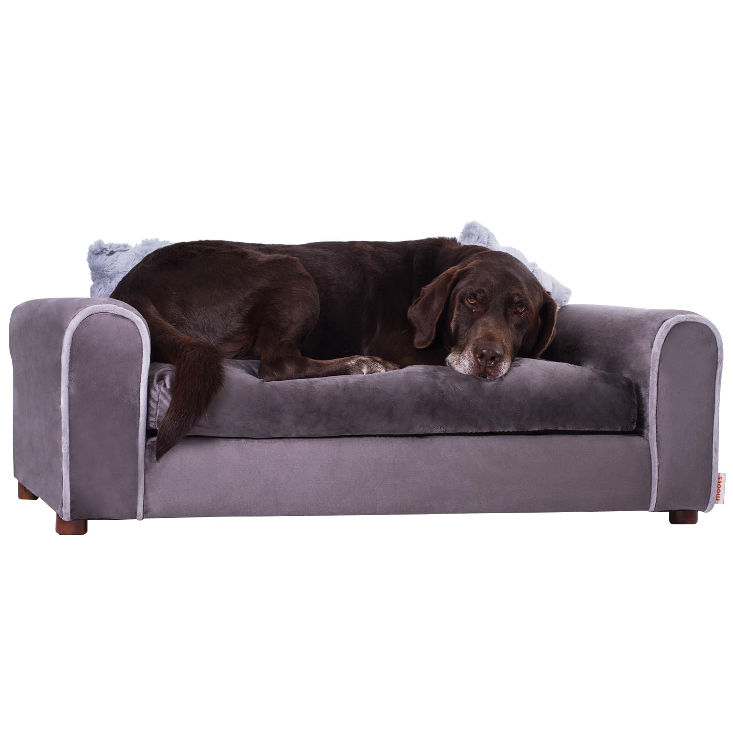 Luxury Moots Furry Pet Lounge - Premium Dog Bed with 2 Pillows, Washable Dog Sofa Couch for Large Dogs - Charcoal Grey | Perfect for Living Room, Bedroom & Pet-Friendly Spaces