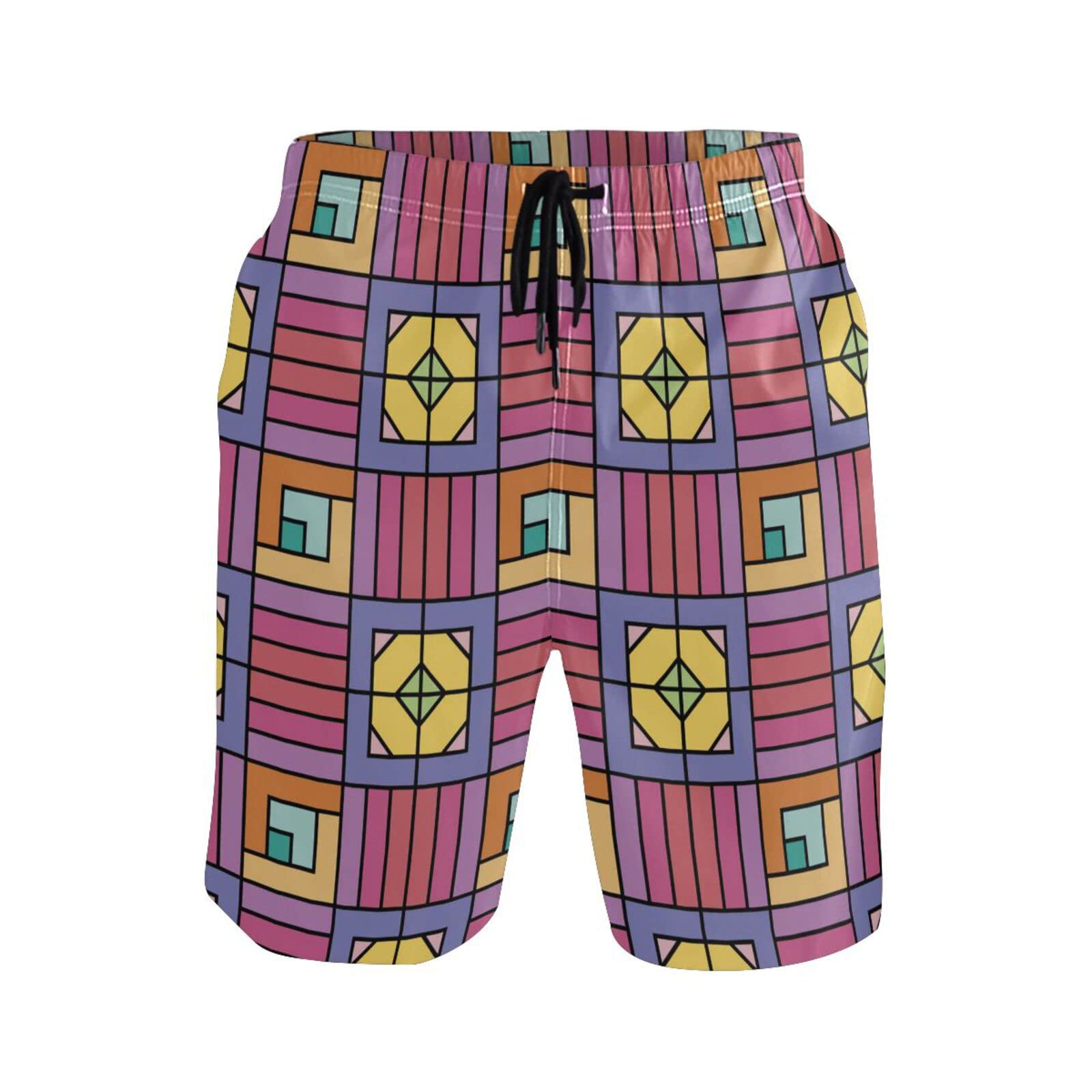Checkered Stripes Men's Swim Trunks - Quick Dry Beach Shorts with Pockets for Swimming & Vacation