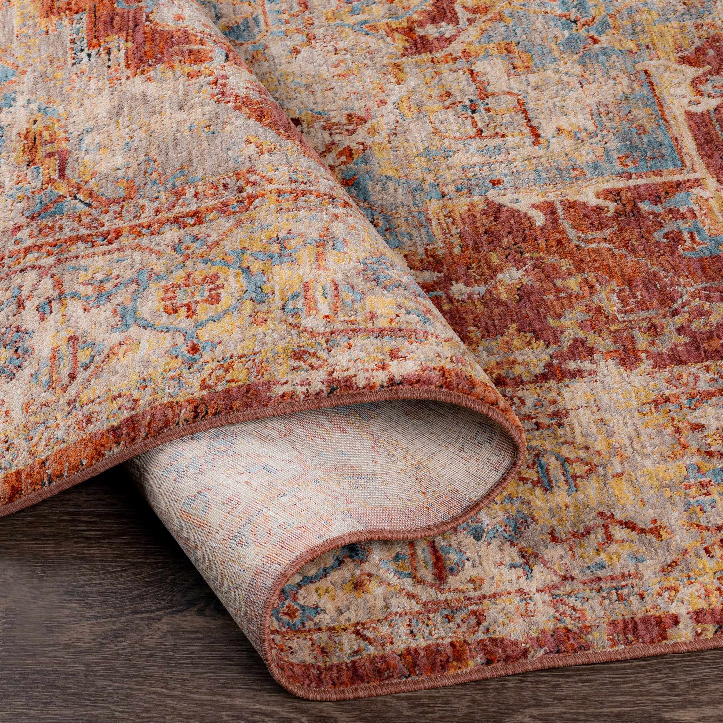 Hauteloom Powassan Modern Area Rug for Living Room & Bedroom - Soft Gray, Beige, Red - 9' x 12'2