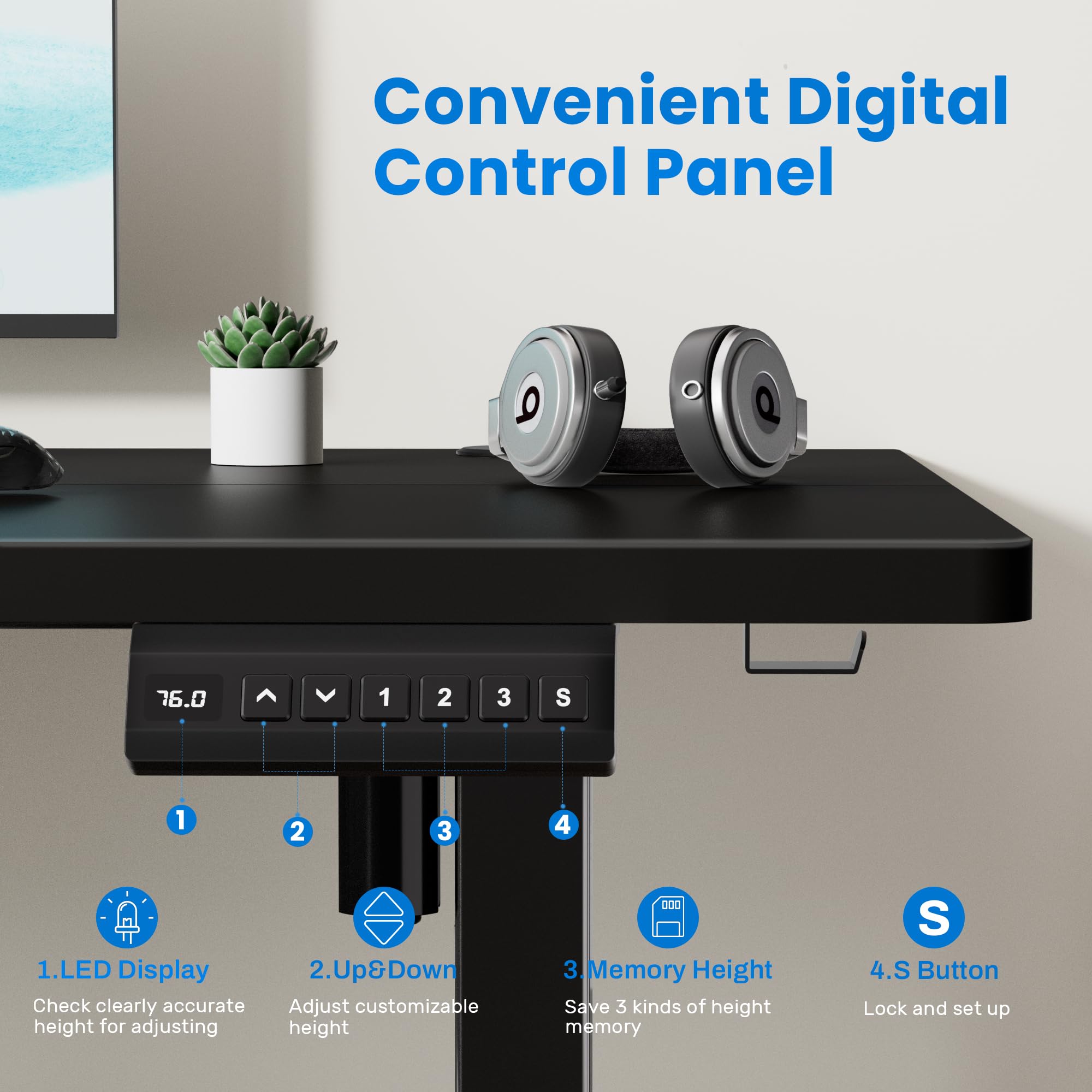 Adjustable Electric Standing Desk 48 x 24 Inches - Ergonomic Sit Stand Workstation with Splice Board for Home Office | Perfect for Remote Work, Gaming & Study (Black)