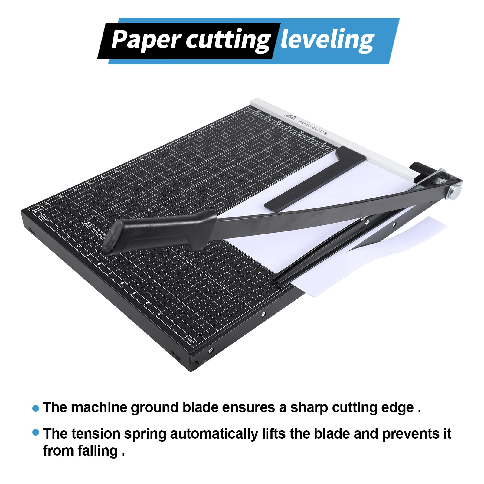 ISDIR 18 Inch Heavy Duty Paper Cutter Guillotine - Professional Paper Trimmer with Metal Base & Dual Guide Bars, Cuts 12 Sheets - Perfect for Home Office, Crafting, Scrapbooking & Document Preparation (18'' Black)