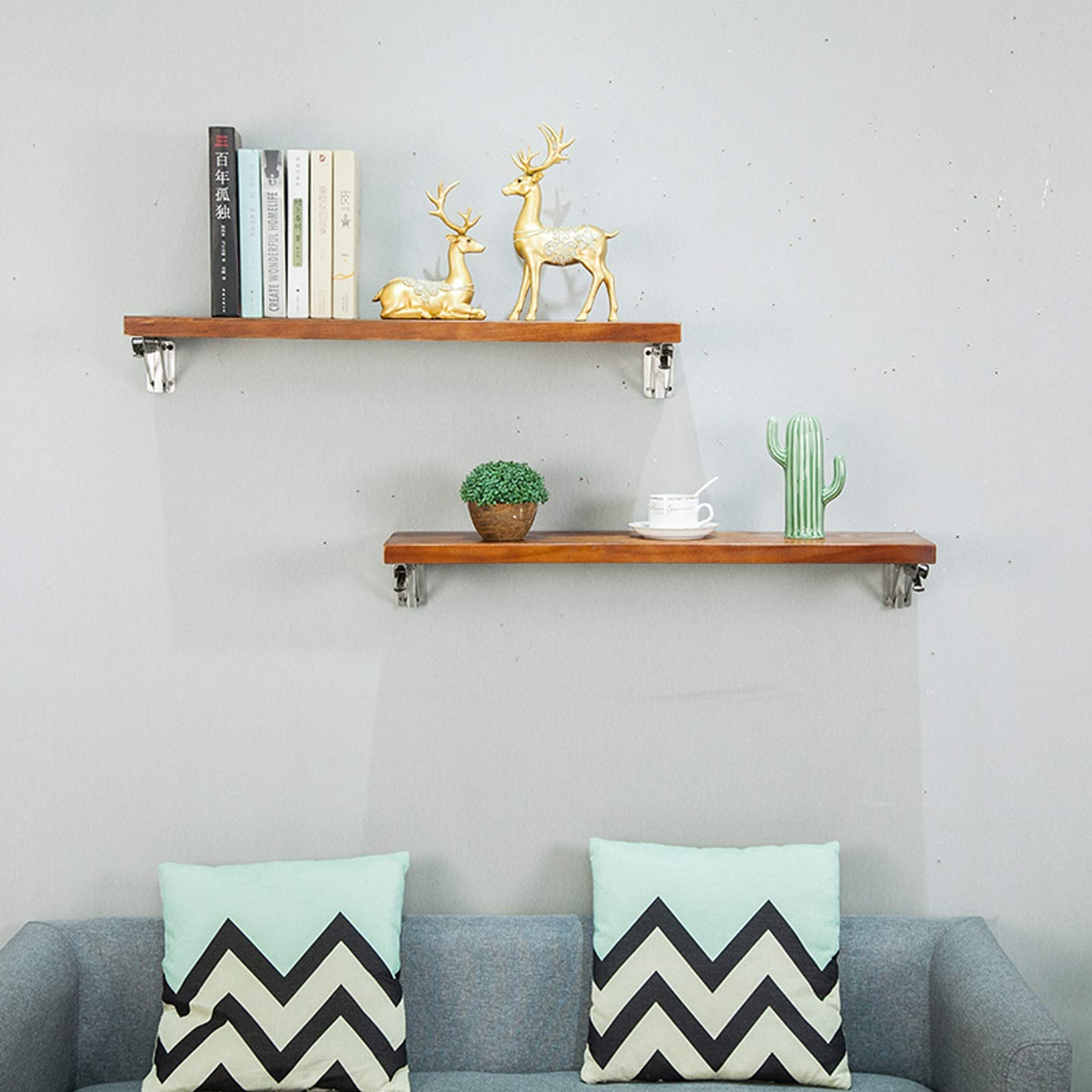 Heavy Duty Narrow Floating Shelf with Stainless Steel Brackets - 31.5 Inch Rustic Wall Mounted Shelf for Kitchen, Bathroom & Living Room - Perfect for Storing Books, Decor, Utensils & Picture Frames (80cm)
