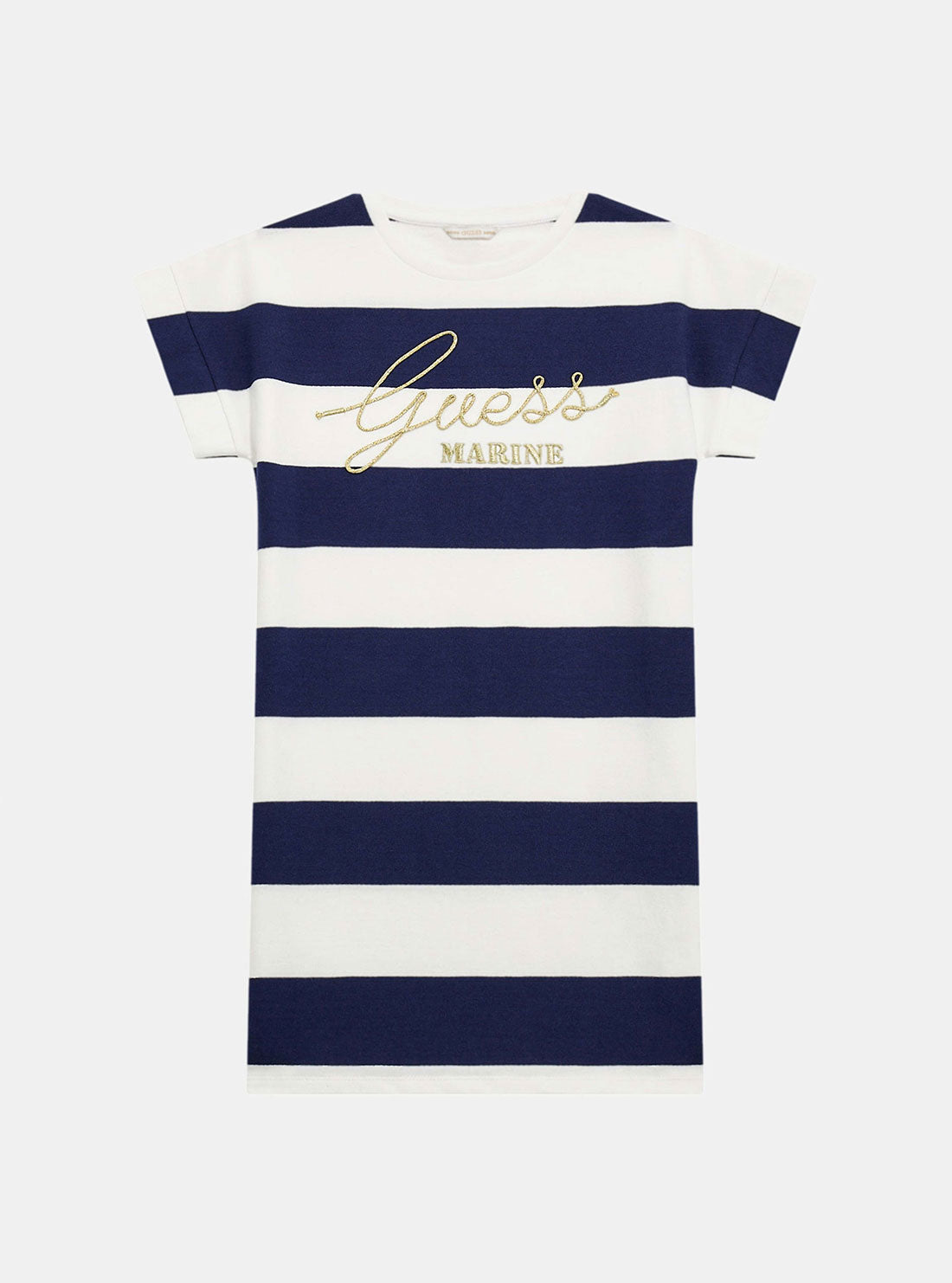 Blue Stripe Terry Short Sleeve Dress for Girls (Size 7-16) - Comfortable Cotton Summer Casual Wear for Playdates & Beach Outings