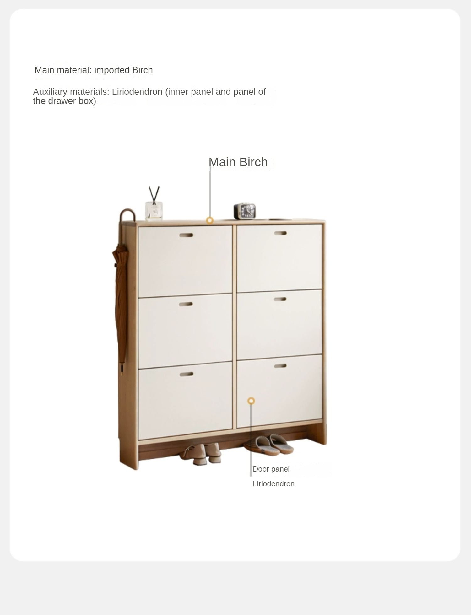 Birch Solid Wood Ultra Thin Shoe Cabinet - Space Saving Entryway Storage Organizer for Shoes, Boots & Accessories | Perfect for Small Apartments, Hallways & Closets