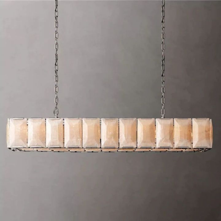 Aubrey Calcite Rectangular Chandelier - 74 Inch Modern Crystal Ceiling Light Fixture for Dining Room, Living Room & Bedroom Lighting