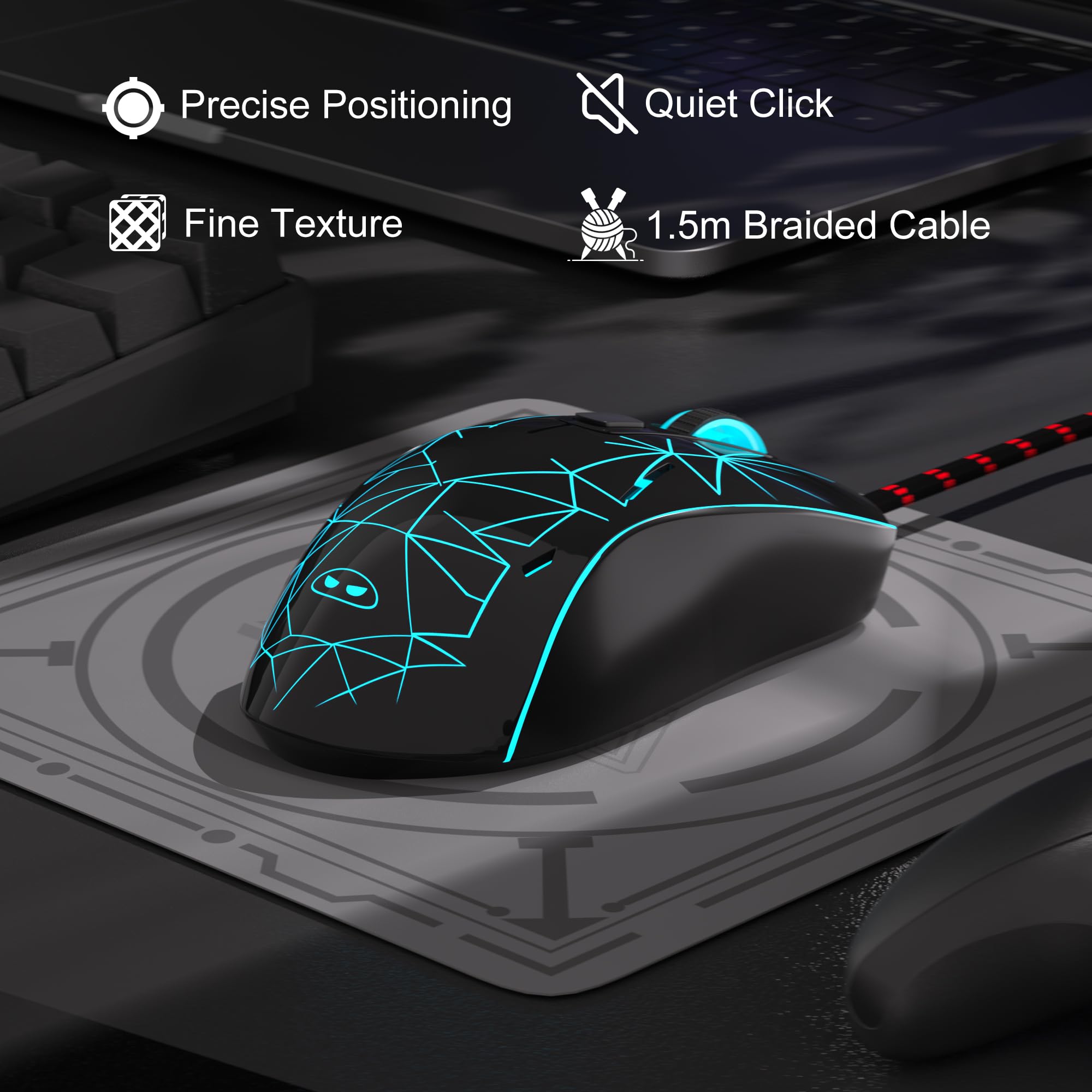 MageGee G6 Wired Gaming Mouse - Ergonomic USB Optical Mouse with 7-Color RGB Backlit, 6 Adjustable DPI Levels (600-3200) for PC, Laptop, Gaming & Office Work | Perfect for FPS, MOBA Games & Productivity | Black