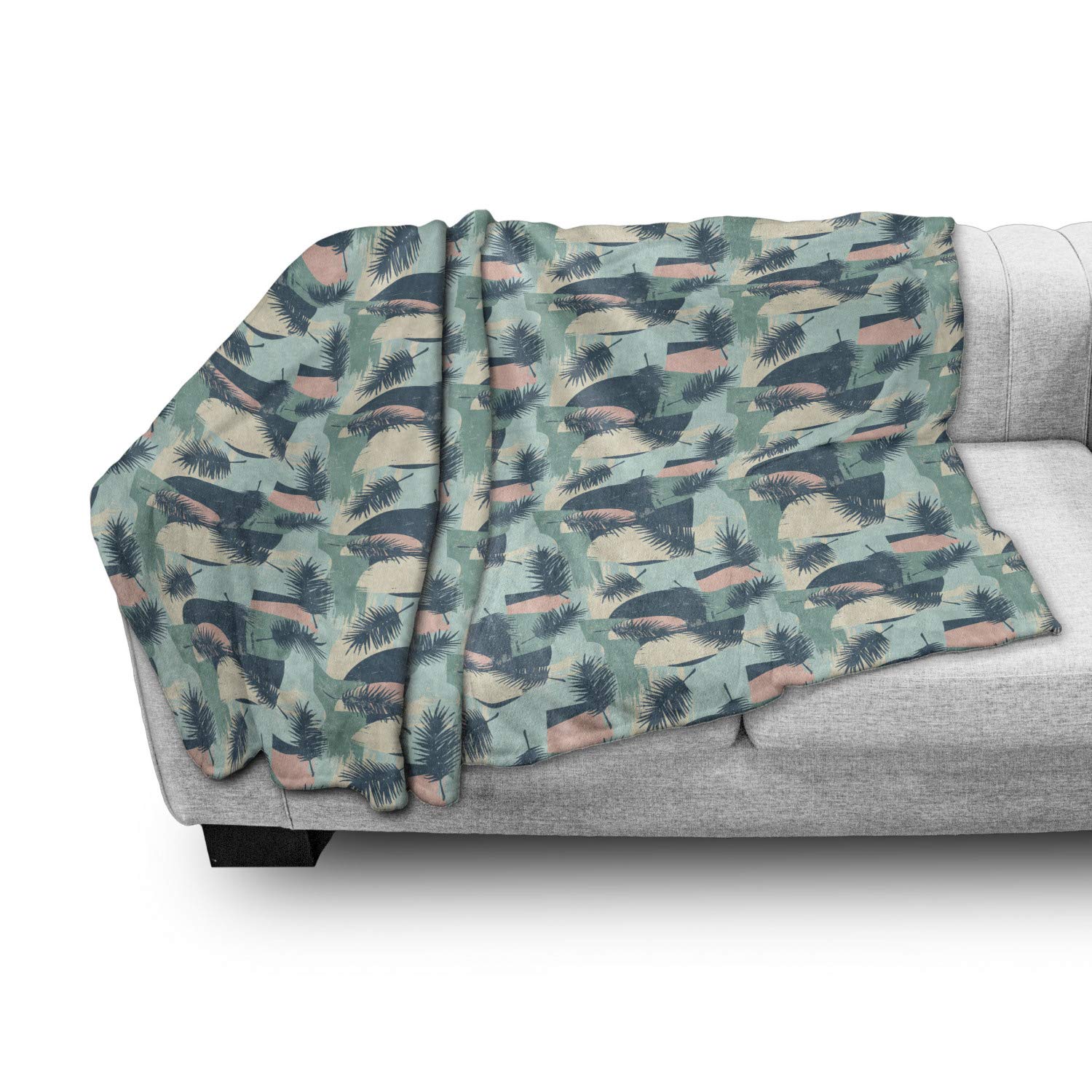 Ambesonne Tropical Throw Blanket - Soft Flannel Fleece Hawaiian Leaves Design, 50