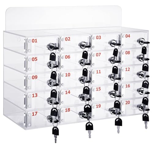 20/25/30 Slots Acrylic Cell Phone Locker Box with Digital Code Lock - Wall Mounted Phone Storage Organizer for Office, Classroom & Factory Use - Secure Mobile Device Management Solution