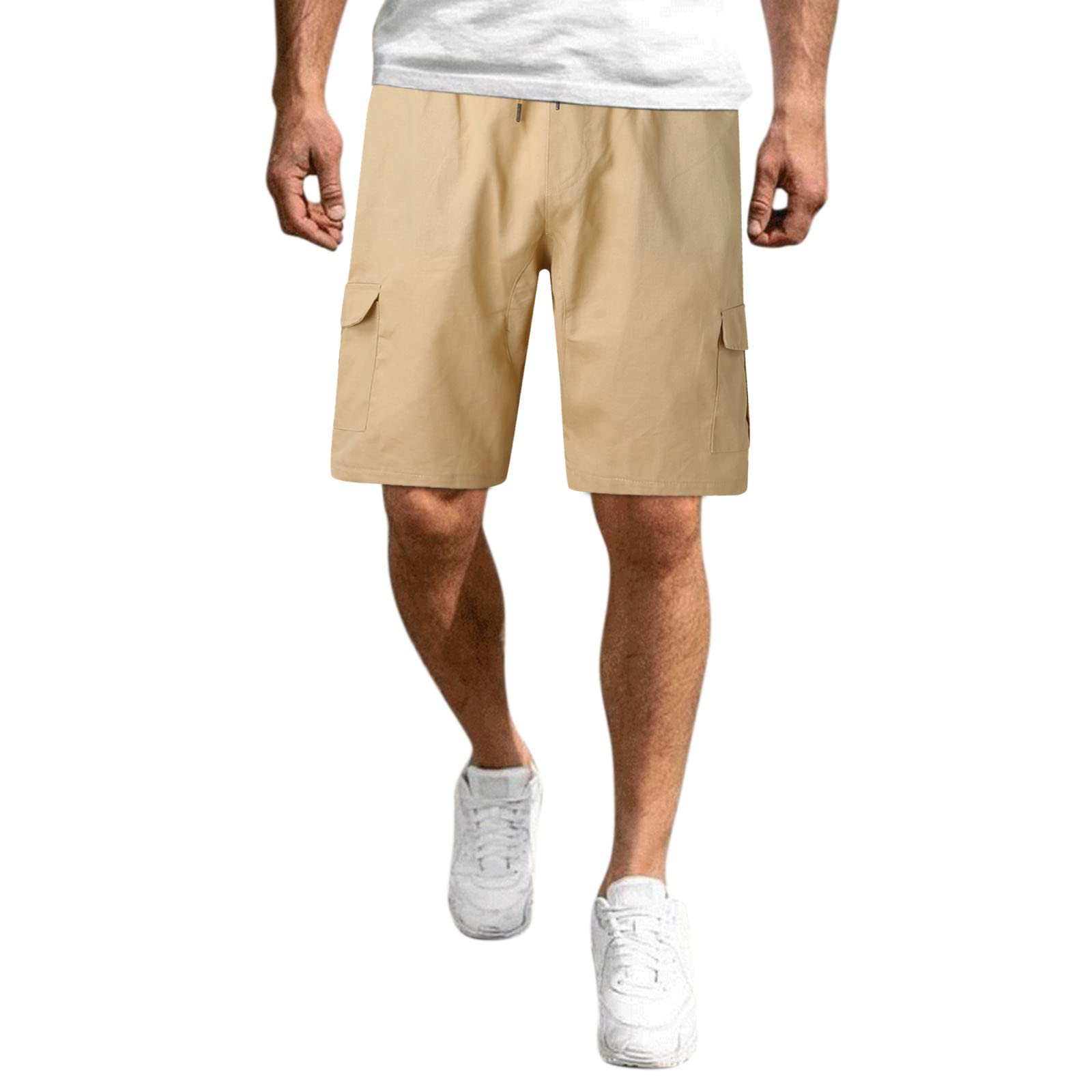 Men's Summer Cargo Shorts - Straight Leg Loose Fit Beach Shorts for Casual & Sports Wear | Khaki Color Size L | Perfect for Outdoor Activities, Travel & Vacation