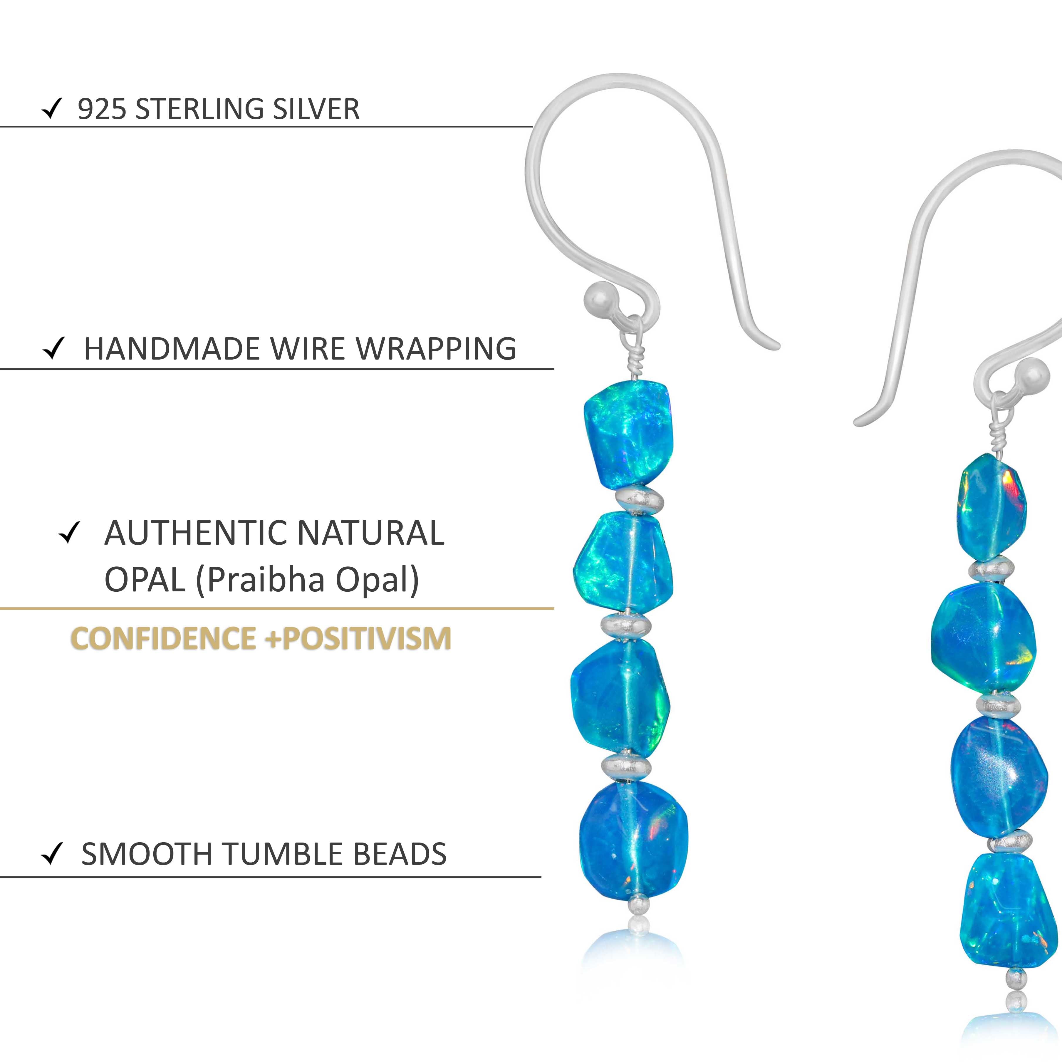 Natural Paraiba Opal Tumble Bead Linear Dangle Earrings - Handmade Boho Jewelry for Women, Gift for Her | Perfect for Parties, Weddings & Everyday Wear