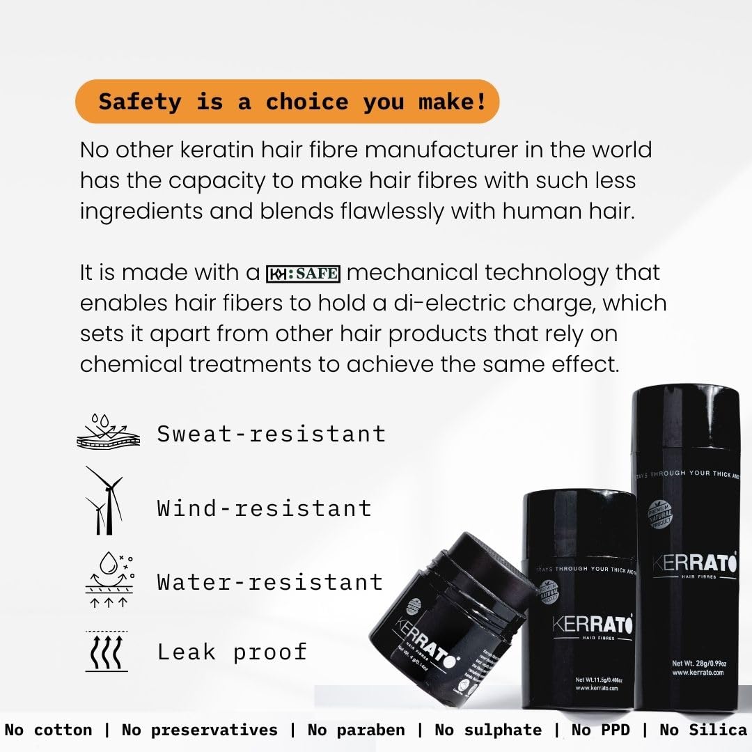 Kerrato Natural Hair Fibres for Thinning Hair - Light Brown 28g | Instant Hair Loss Concealer in 10 Seconds | Hair Thickening Fibers for Men & Women | Perfect for Daily Use, Special Occasions & Confidence Boosting