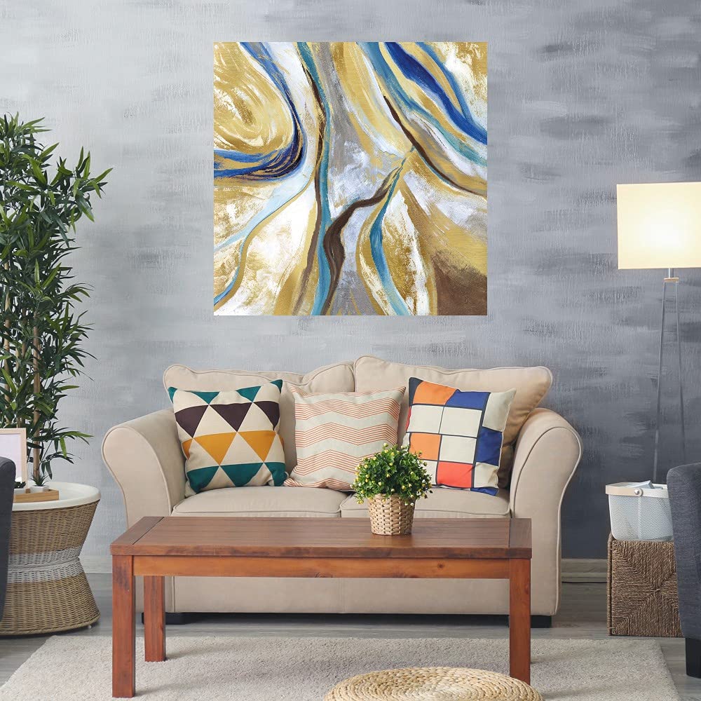 Premium Agate & Gold II Fine Art Canvas Wall Decor by Artist Nan - Modern Abstract Painting for Living Room, Bedroom, Office - Ready to Hang 48x48 Inches - Perfect for Home, Office & Commercial Spaces