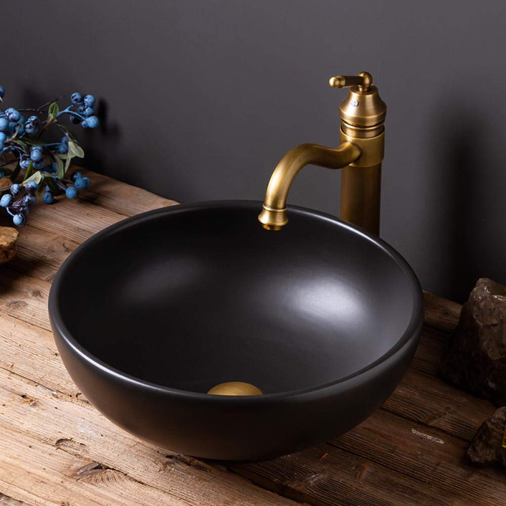 Hand-Painted Black Ceramic Vessel Sink - Above Counter Bathroom Basin for Modern Vanities | Perfect for Powder Rooms, Guest Baths & Luxury Home Decor
