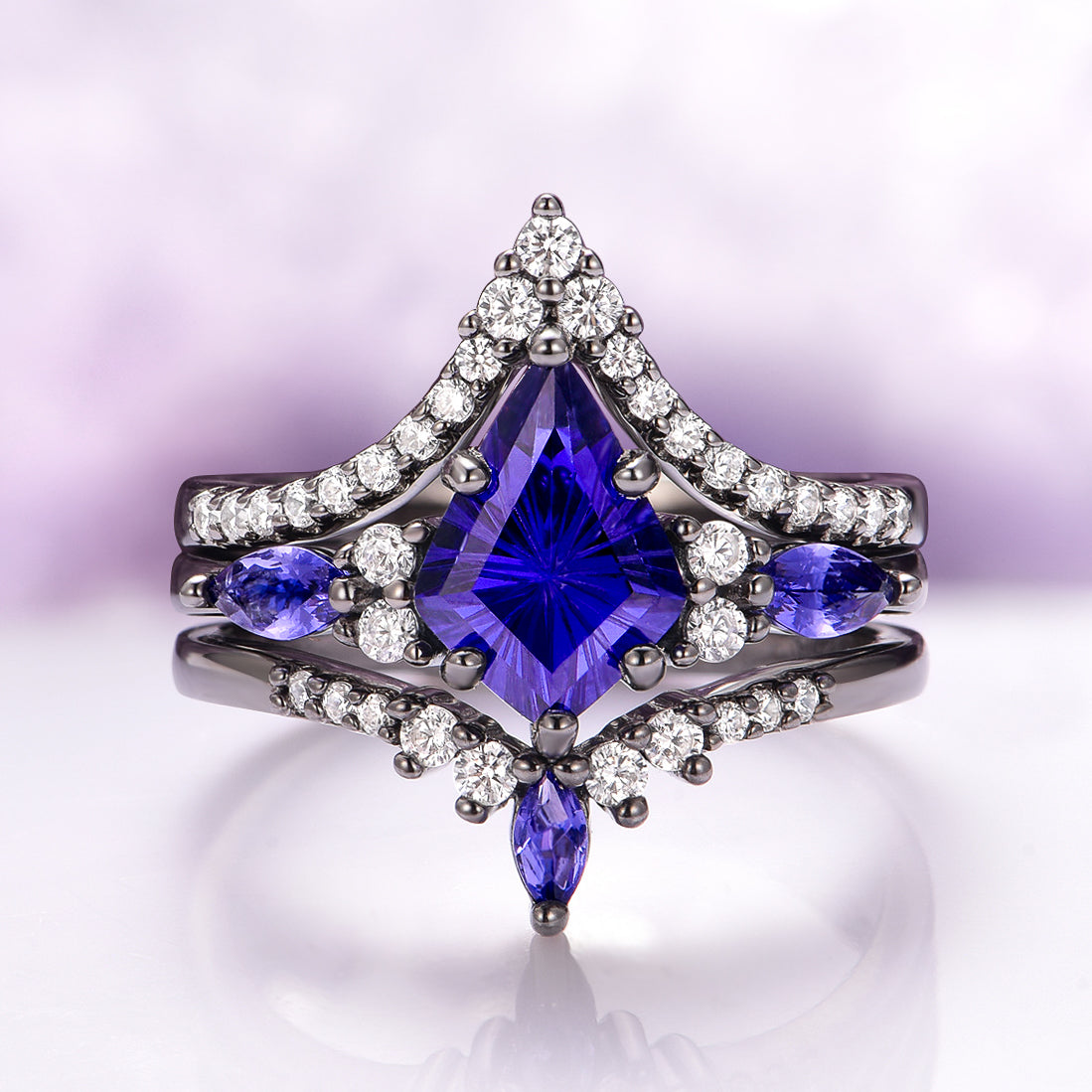 Skye Kite™ Cornflower Blue Sapphire Ring Set in Black Ruthenium - Elegant Jewelry for Women, Wedding, Anniversary & Special Occasion Gifts