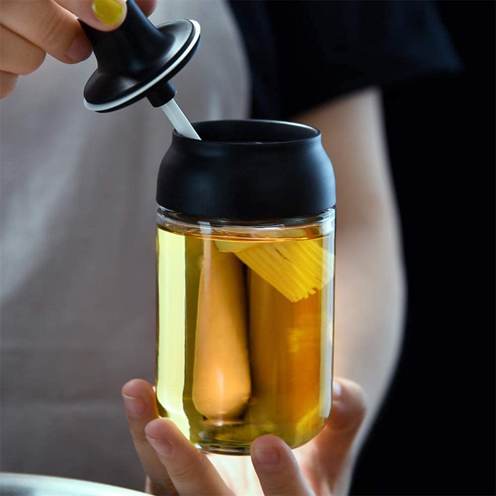 Oil Sealed Glass Seasoning Bottle with Brush - Perfect for Grilling, Salad Making, Cooking, Baking & Roasting - Ideal for Kitchen, BBQ & Outdoor Cooking (1pc)