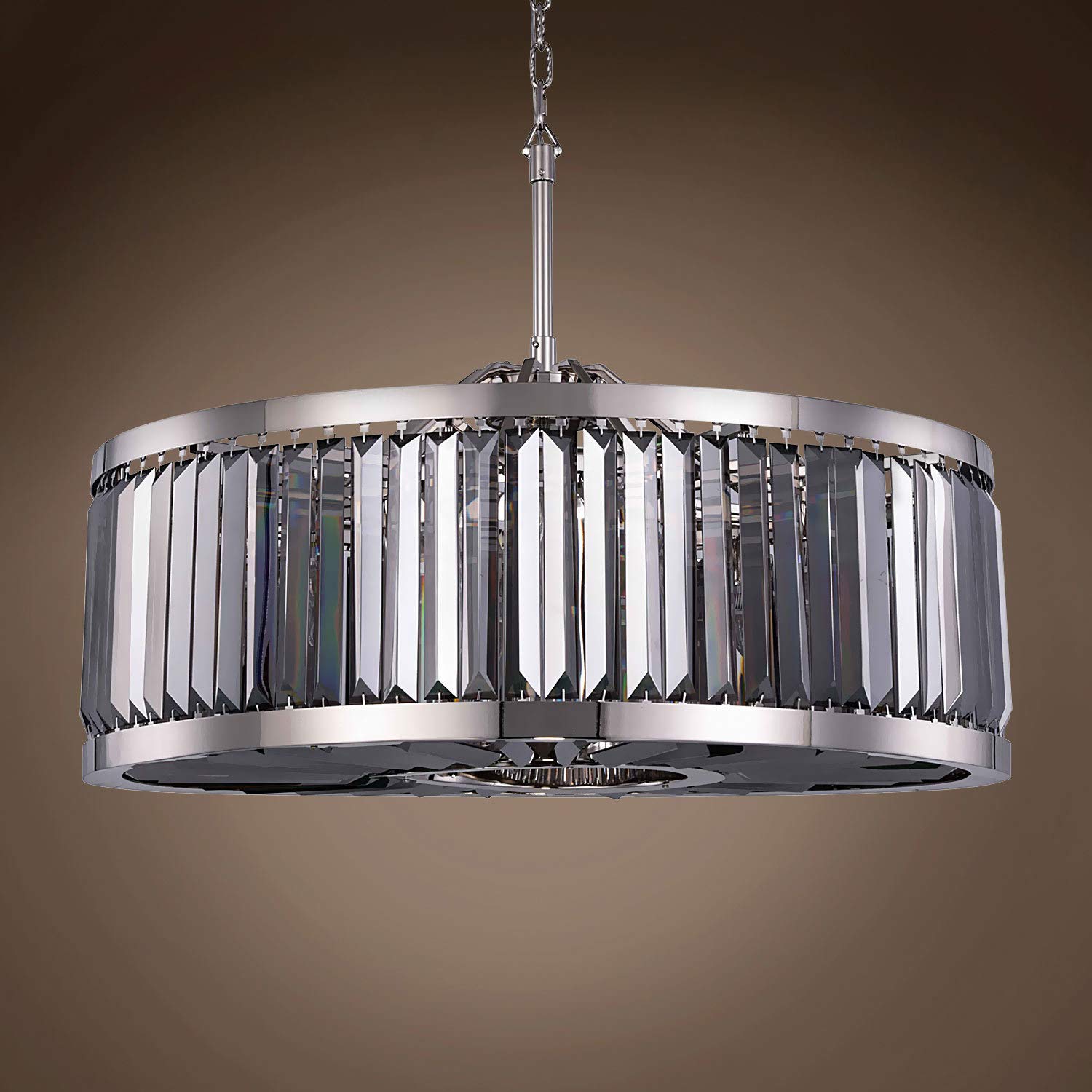 Prysm Transitional 10-Light 35-Inch Smoke Crystal Chandelier with Polished Nickel Finish - LED Bulbs Included - Elegant Dining Room & Foyer Ceiling Lighting Fixture