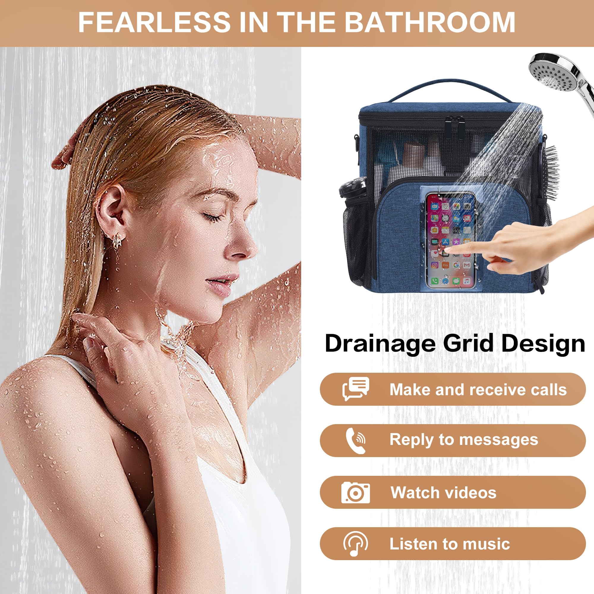 VOCUS Portable Shower Caddy & Travel Toiletry Organizer Bag with Hanging Hook - Water-resistant Shaving Bag for Men & Women - Perfect for College, Gym, Camping & Travel Accessories Storage