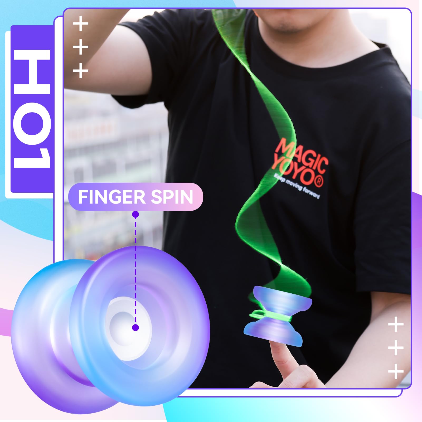 MagicYoYo H01 Professional Unresponsive Yoyo for Finger Spin Tricks - Includes Responsive Bearing Kit, Storage Bag & 12 Strings (Blue Purple) - Perfect for Advanced Players & Competition Practice