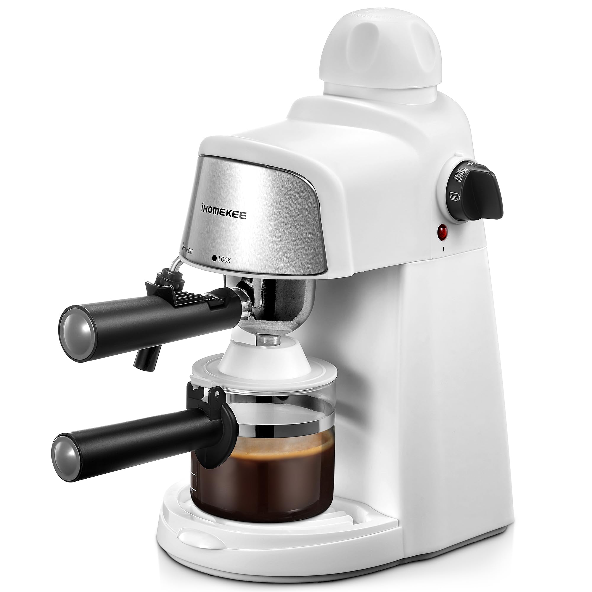Premium 3.5Bar Espresso & Cappuccino Maker with Rapid Heating - 4 Cup Coffee Machine with Milk Frother & Steam Wand (White) - Perfect for Home Baristas & Office Coffee Breaks