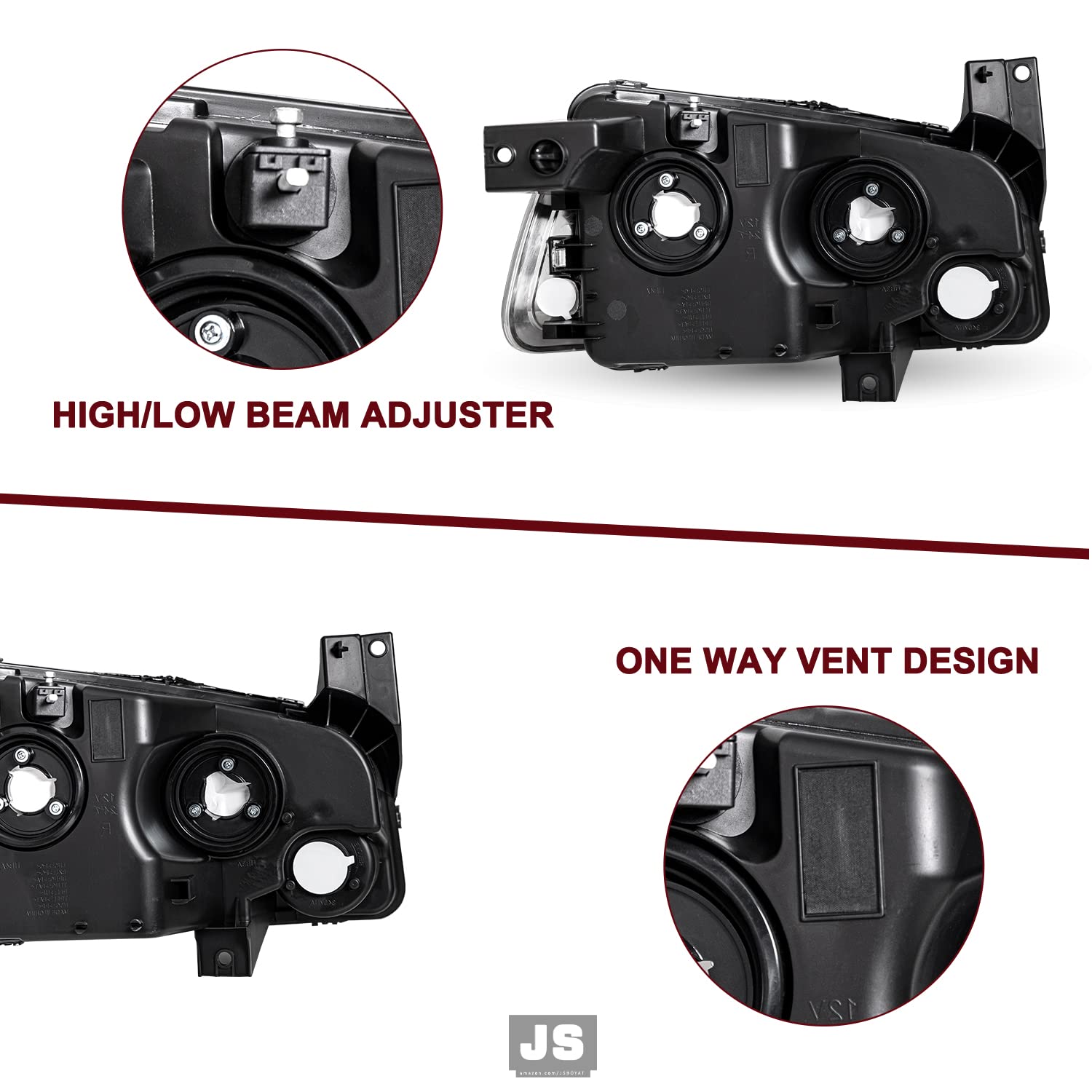 JSBOYAT 4Pcs Black Headlight Assembly with Clear Corner Lights - Compatible with 2006-2010 Dodge Charger | Perfect for Night Driving & Car Upgrades