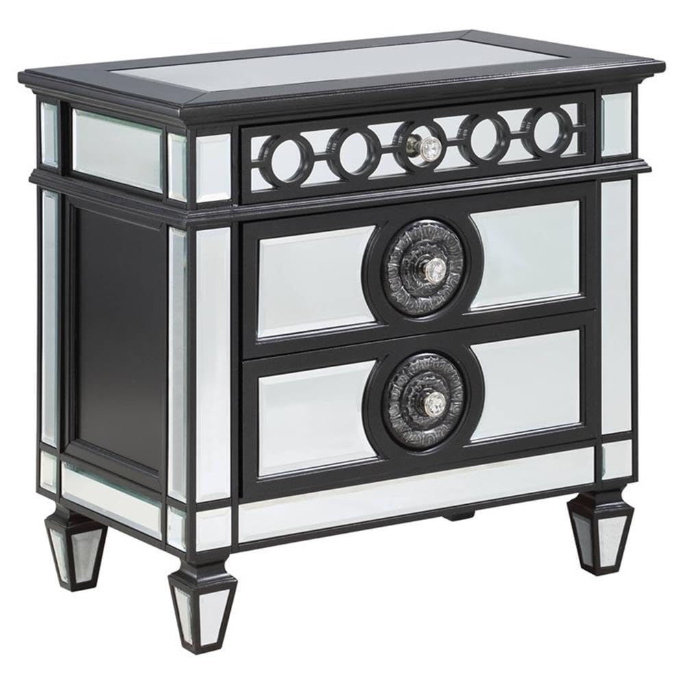 Acme Varian II 3-Drawer Wooden Nightstand - Black & Silver Finish Bedside Table with Storage for Bedroom, Living Room, or Office