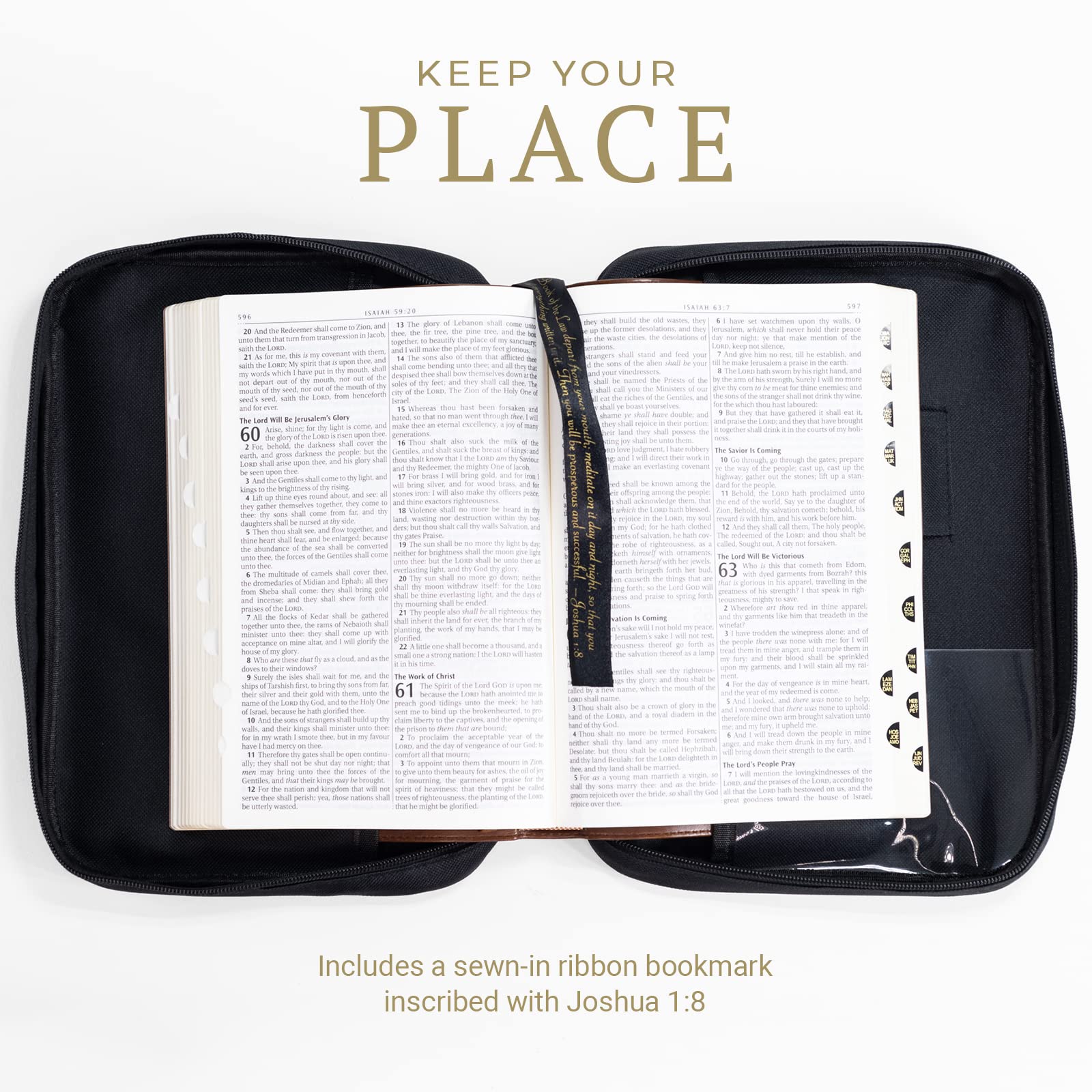 Divinity Canvas Bible Cover - Black Zippered Case with Pockets for Men & Women - Fits 8.25