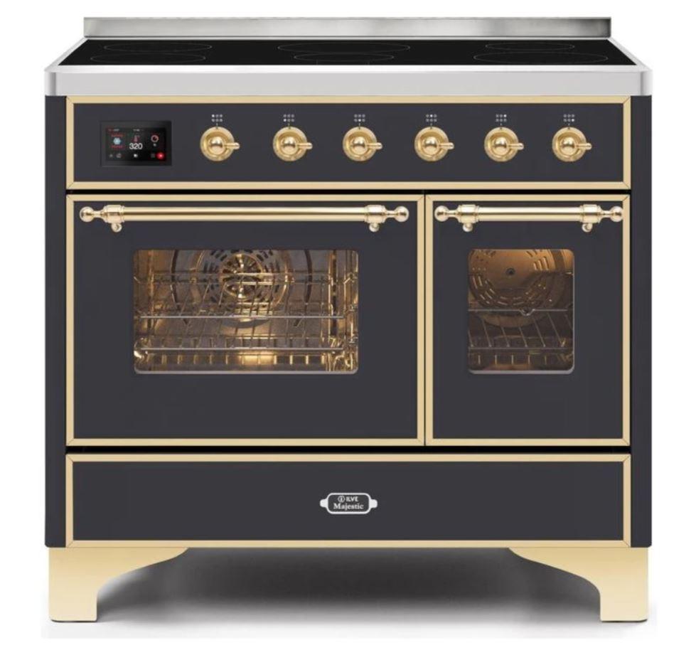 ILVE 40 Inch Majestic II Series Freestanding Electric Double Oven Range with 6 Burners, Triple Glass Cool Door, Convection Oven, TFT Display & Child Lock - Perfect for Home Kitchens & Professional Chefs (UMDI10NS3)