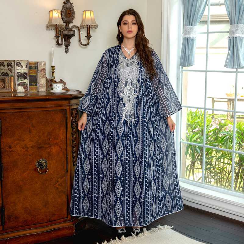 Elegant Arab Doris Embroidered Sequins Women's Caftan Kaftan Dress - Perfect for Weddings, Parties & Special Occasions