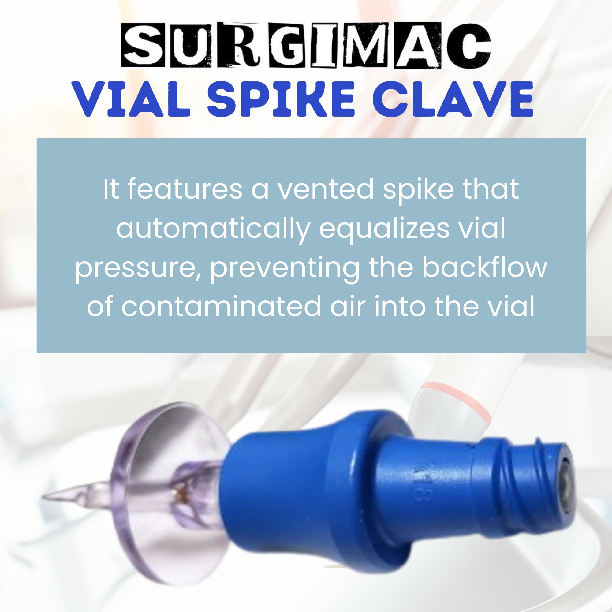 Latex-Free Vial Spike Clave with Needleless Ergonomic Grip - Secure Vial Adapter for Glass Vials (Case of 50) - Ideal for Medical Supplies, Pharmacy, Hospital, and Laboratory Use