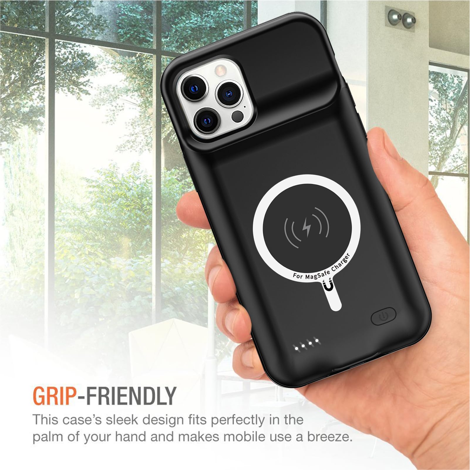 **10800mAh Wireless Charging Case for iPhone 12 Pro Max (6.7 inch) - High Capacity Portable Battery Case with Qi Wireless Charging - Extended Battery Charger Case (Black) | Perfect for Travel, Work & Daily Use**